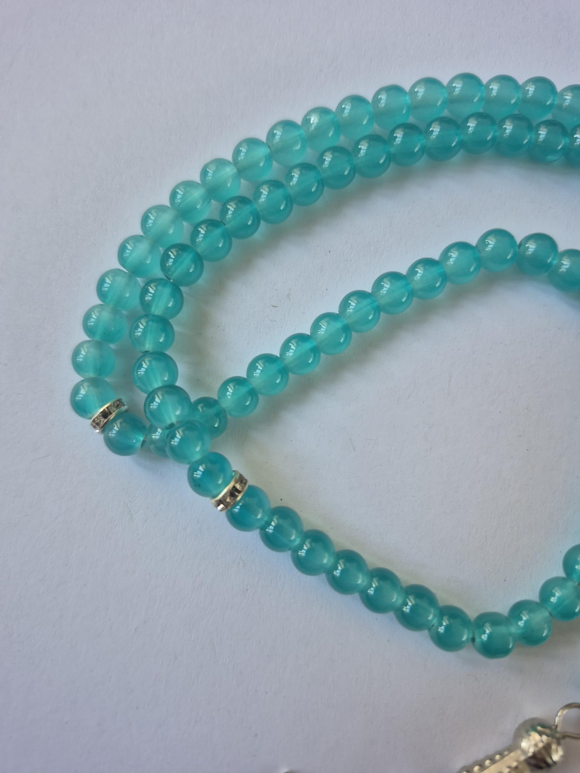 Glass 99 Prayer Misbah Rosary Islamic Tasbeeh Beads Counter Spiritual Round Beads (Teal)