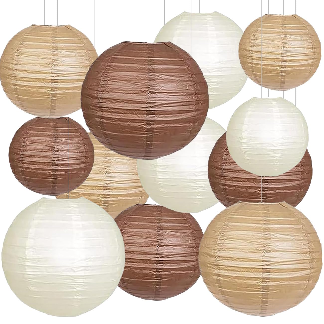 SIPRKAICT Boho Party Decor,Brown Hanging Paper Lanterns for Rustic Birthday Wedding Bridal Baby Shower Home Party Decoration(Brown,Cream,Tan)