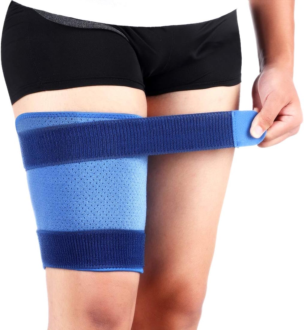 Thigh Support Brace, Adjustable Hamstring Commpression Thigh Wrap with Anti-Slip Lining and Elastic Strap for Men and Women, Effectively Relief Pulled Groin Muscle, Sprains, Quadricep and Tendinitis