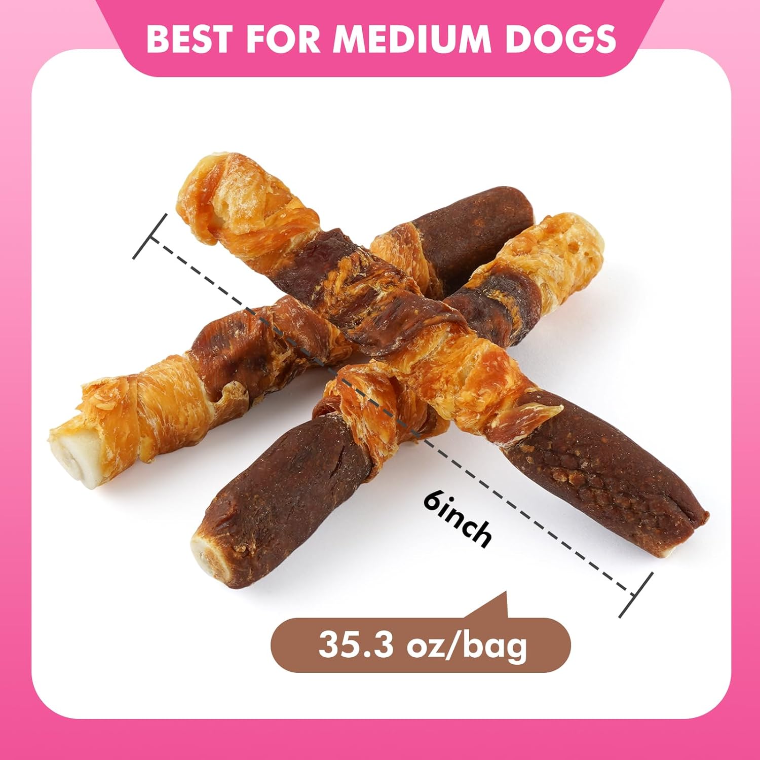 Dog Treats, Triple Flavor 6 Inch Rawhide Rolls, Chicken Duck and Chicken Liver Wrapped Rawhide Dog Chews, Suitable for Medium Dogs, 35.3 oz