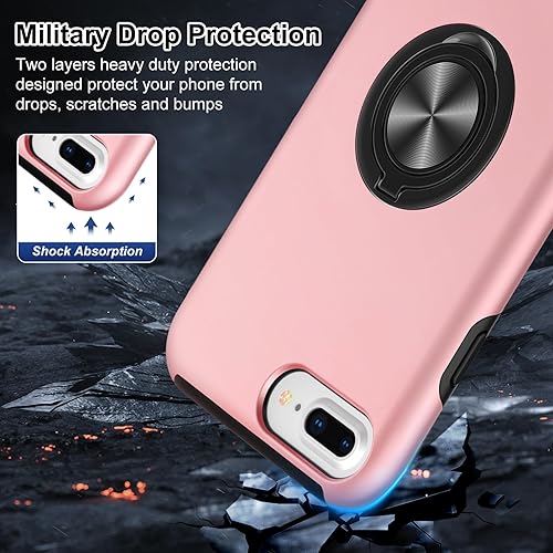 Miniatura 5 de Hython Funda para iPhone 8 Plus y iPhone 7 Plus, funda protectora resistente con soporte de anillo soporte magnético, carcasa rígida a prueba de