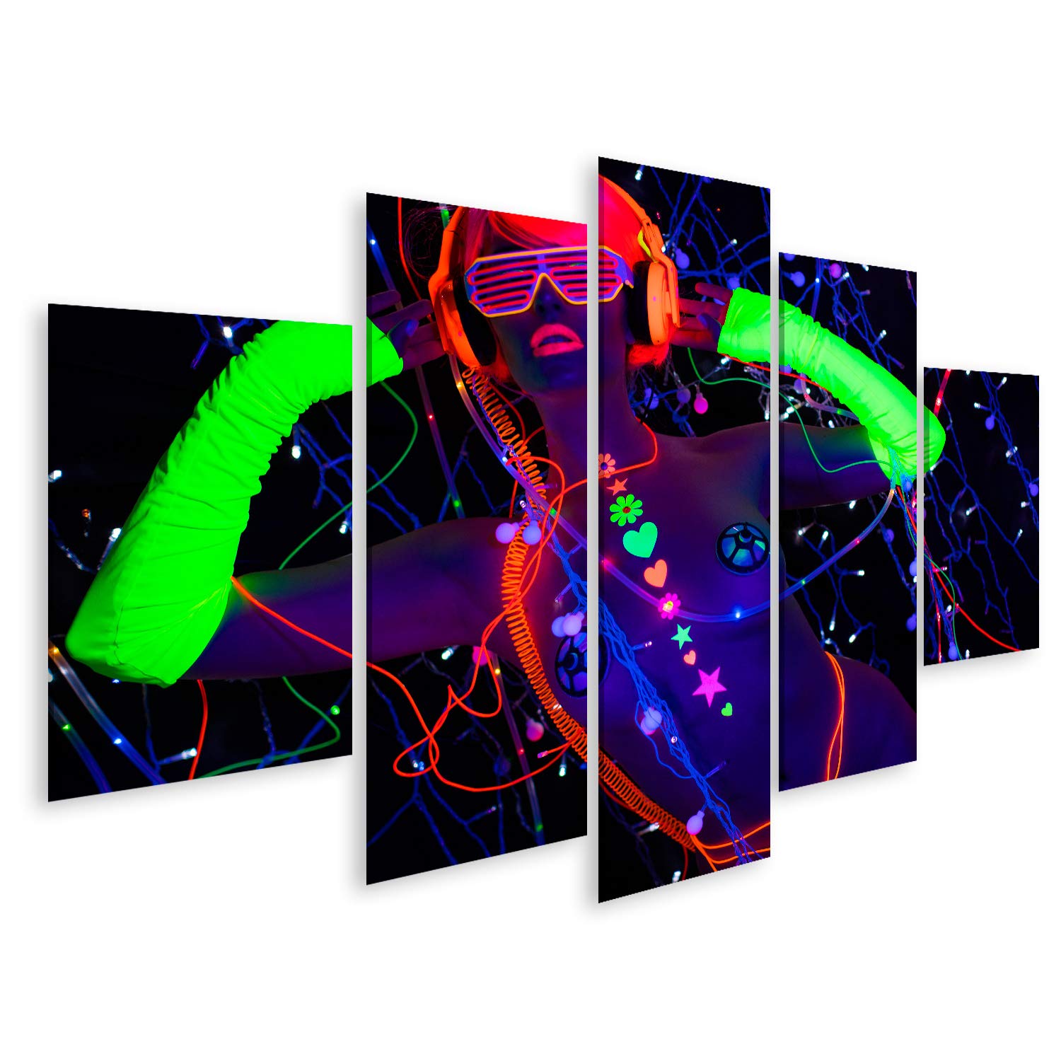 islandburner Quadro su tela Donna Sexy Cyber Raver In Abbigliamento Fluorescente Filmato Sotto Una Luce Nera Uv Cornice Poster Poster Da Parete Quadri