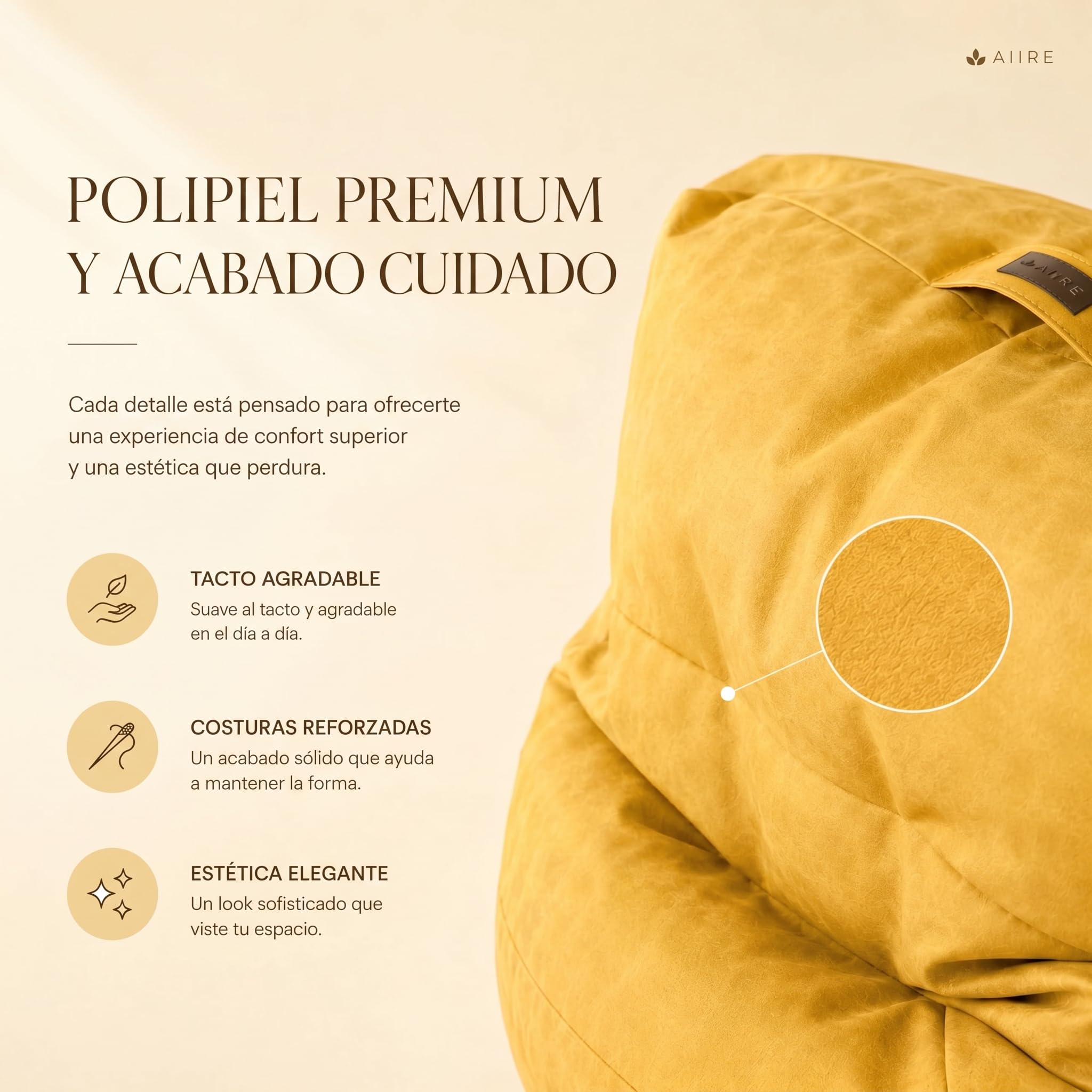 Aiire Puff Salón XXL de Diseño - Sillón Puf con Relleno Incluido para Adulto o Adolescente en Polipiel Premium - Bean Bag Chair Moderno para Dormitorio - Funda Desenfundable y Lavable