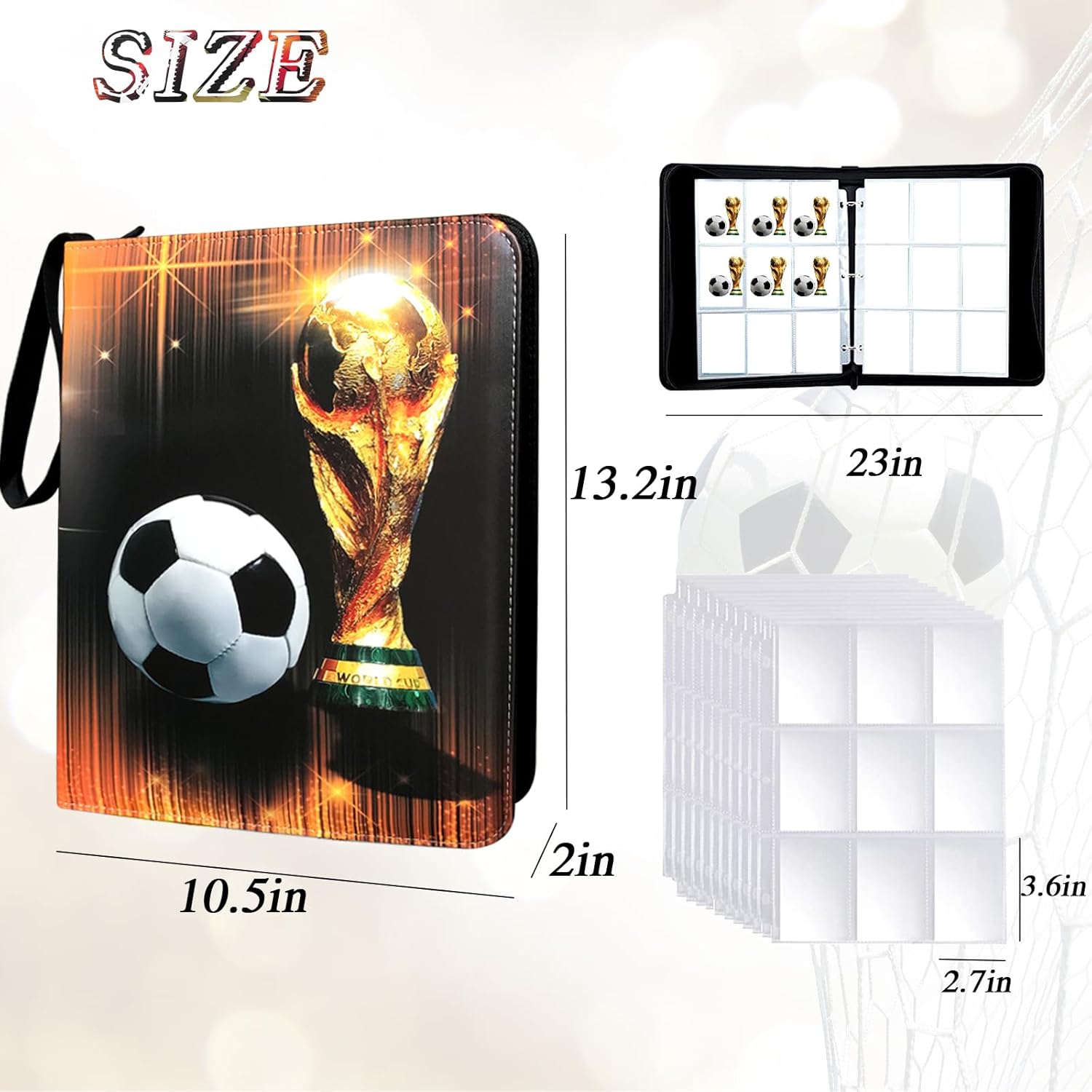 Trading Card Binder 900 Pockets, Soccer Card Binder Holder with 50 Removable Sleeves Fits 900 Sport Cards, Soccer Card Gifts Collector Album with Zipper Storage Display Case