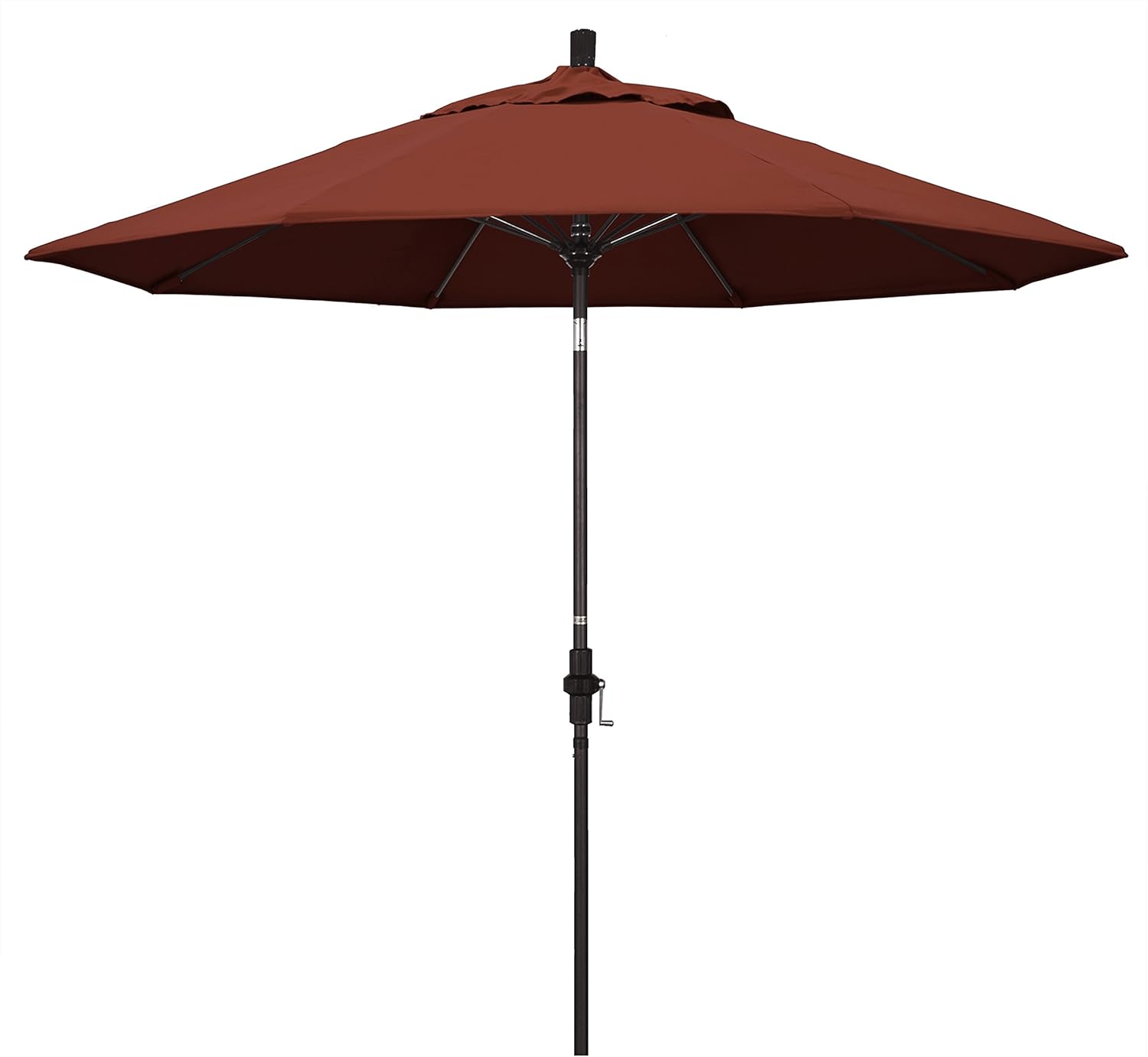 California Umbrella 9' Round Crank Lift, Collar Tilt, Aluminum Pole, Fiberglass Rib Patio Umbrella, Bronze Finish, Sunbrella Aztec