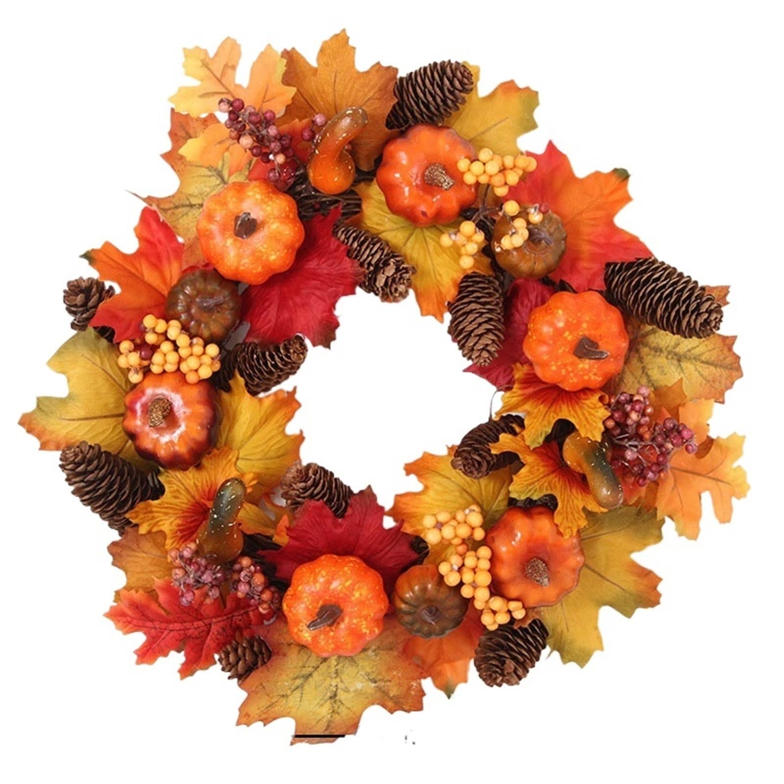 Wreaths Door Wreath Autumn Maple Pumpkin Wreaths For Front With Berry Pinecones Home Outside Decoration(A-40cm)