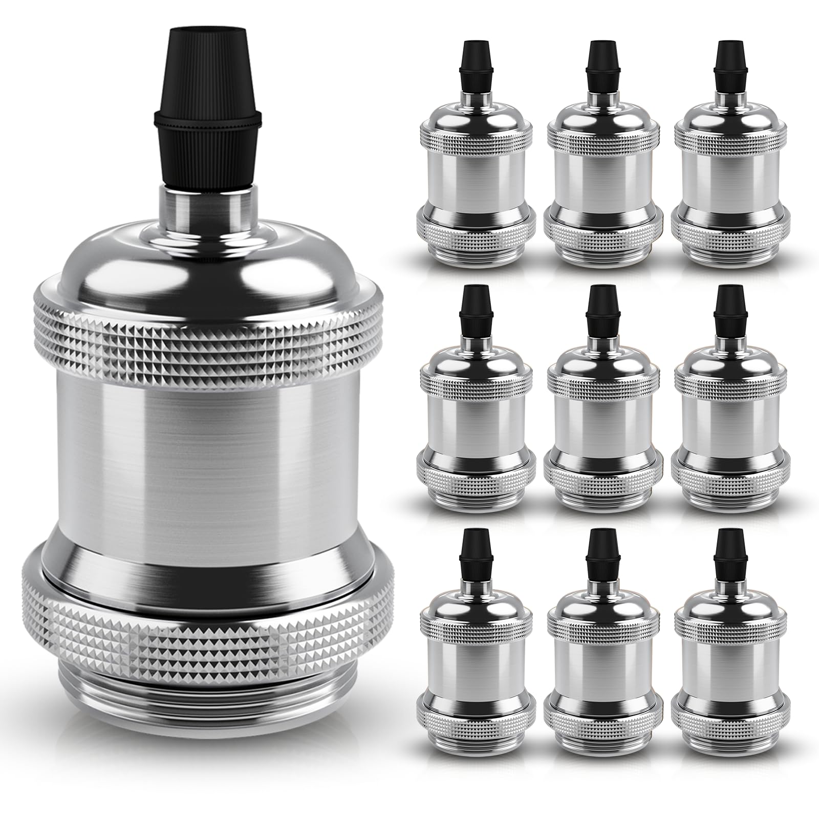 DiCUNO Portalámparas E27 vintage, Chrome Bases Edison retro, Pack de 10