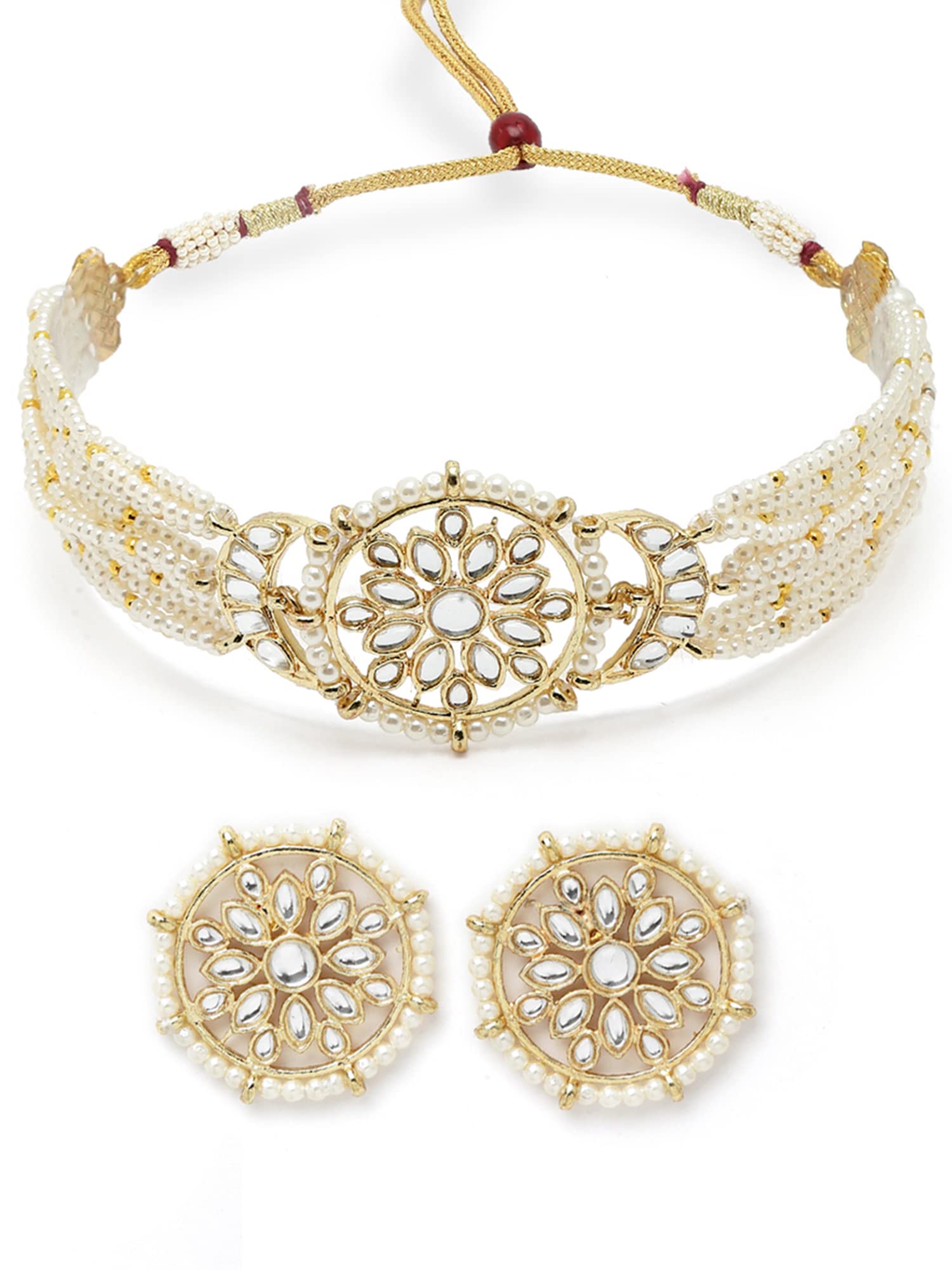 Karatcart Gold Plated Floral Kundan White Pearl Choker Necklace Set for Women (B0B3SCRR8B) Amazon Price History, Amazon Price Tracker