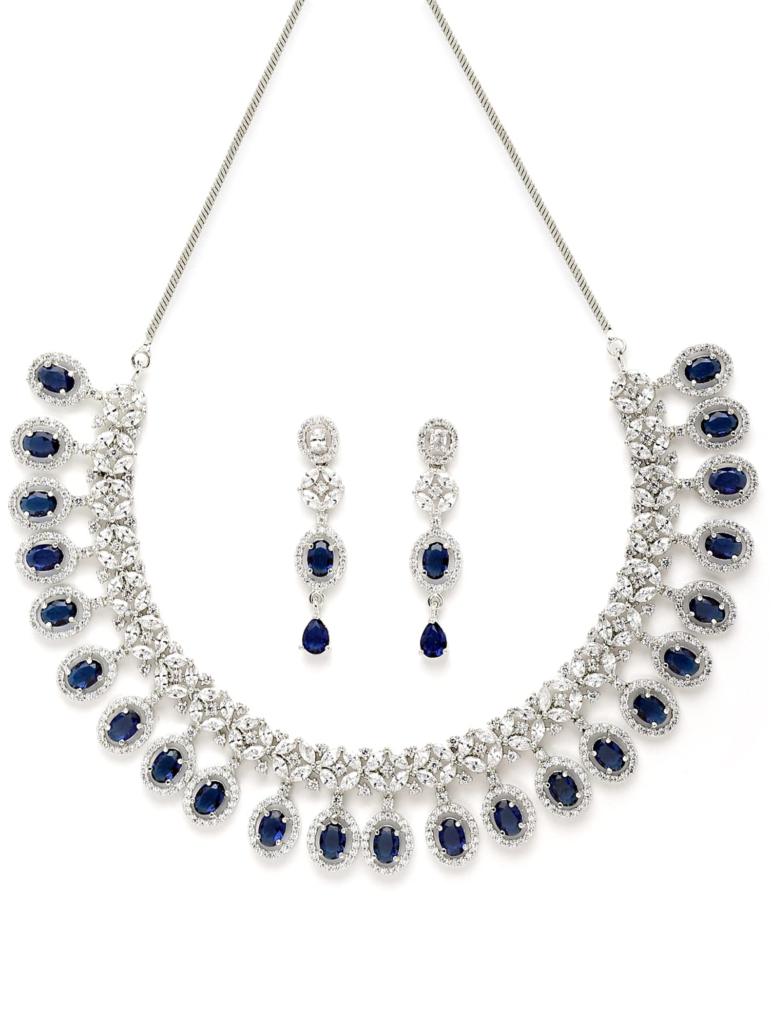 Karatcart Silver Tone Blue American Diamond Studded Necklace Set For Women (B0B3S6PRCT) Amazon Price History, Amazon Price Tracker