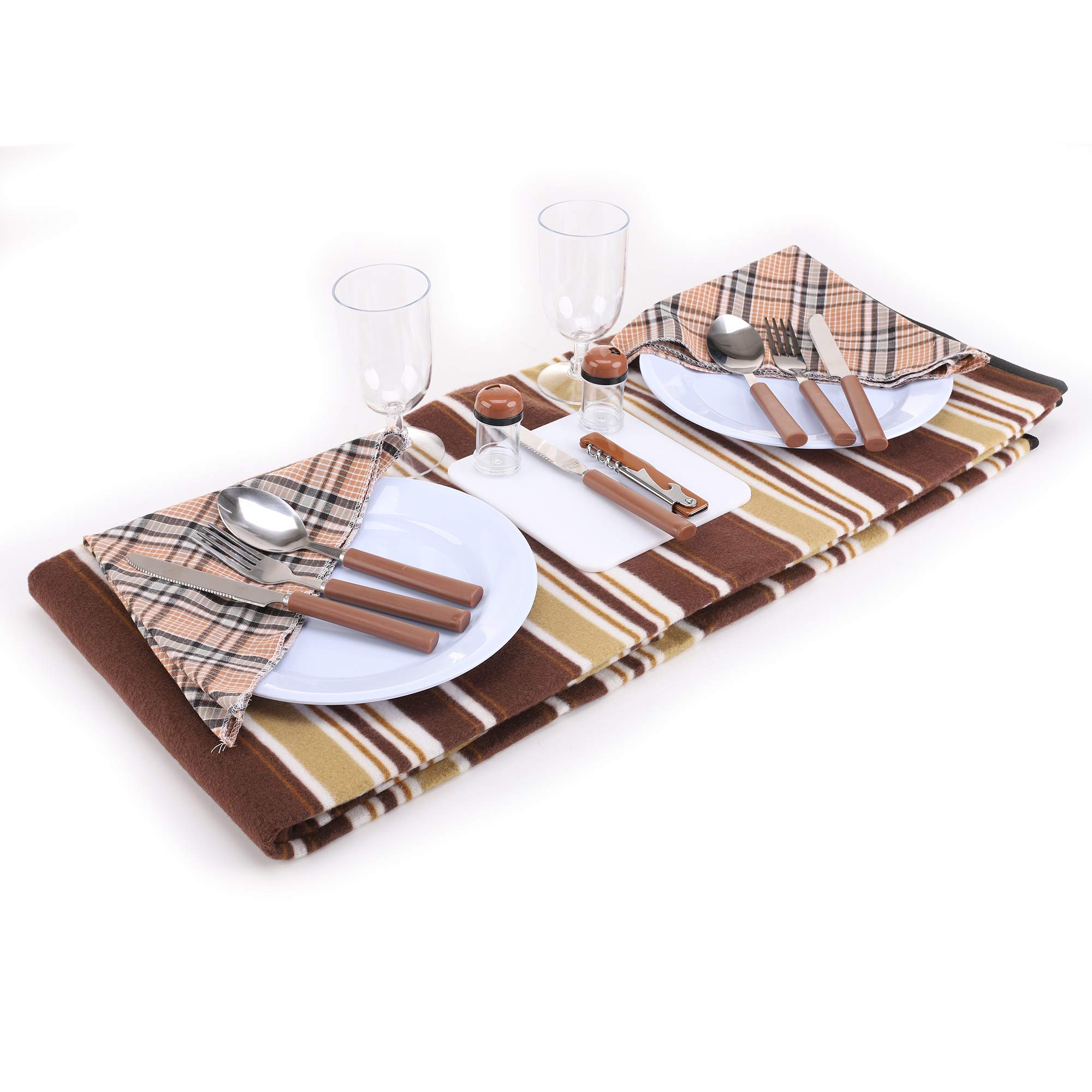 APOLLO WALKER Mochila Picnic, Juego de Picnic Set 4 Personas (Vajilla y Manta), Nevera Playa Mochila, Bolsas Mochilas Termicas para Acampar, Playa y Senderismo（Café - Dos Personas）