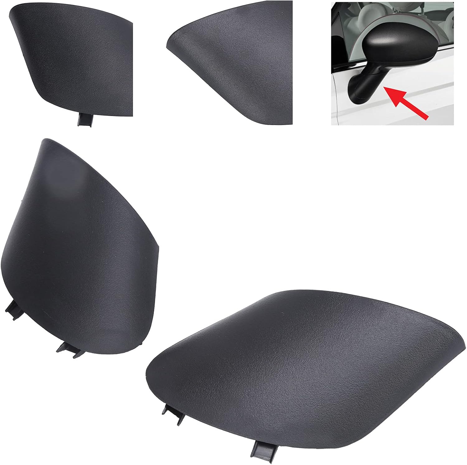 Pair Side Mirror Arm Cover 0735642839 735450654 Left Right ABS Mirror Arm Trim Car Exterior Parts Replacement for 500 Convertible 595 695 Black