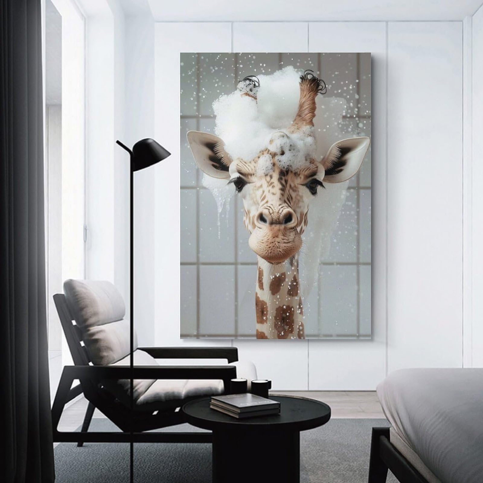 Junmoney Giraffe Taking A Bath(2) Wall Picture Print 08x12inch(20x30cm), for Corridors, Hallways Or Apartment Entries, Decorative Canvas Styling for Entry Areas