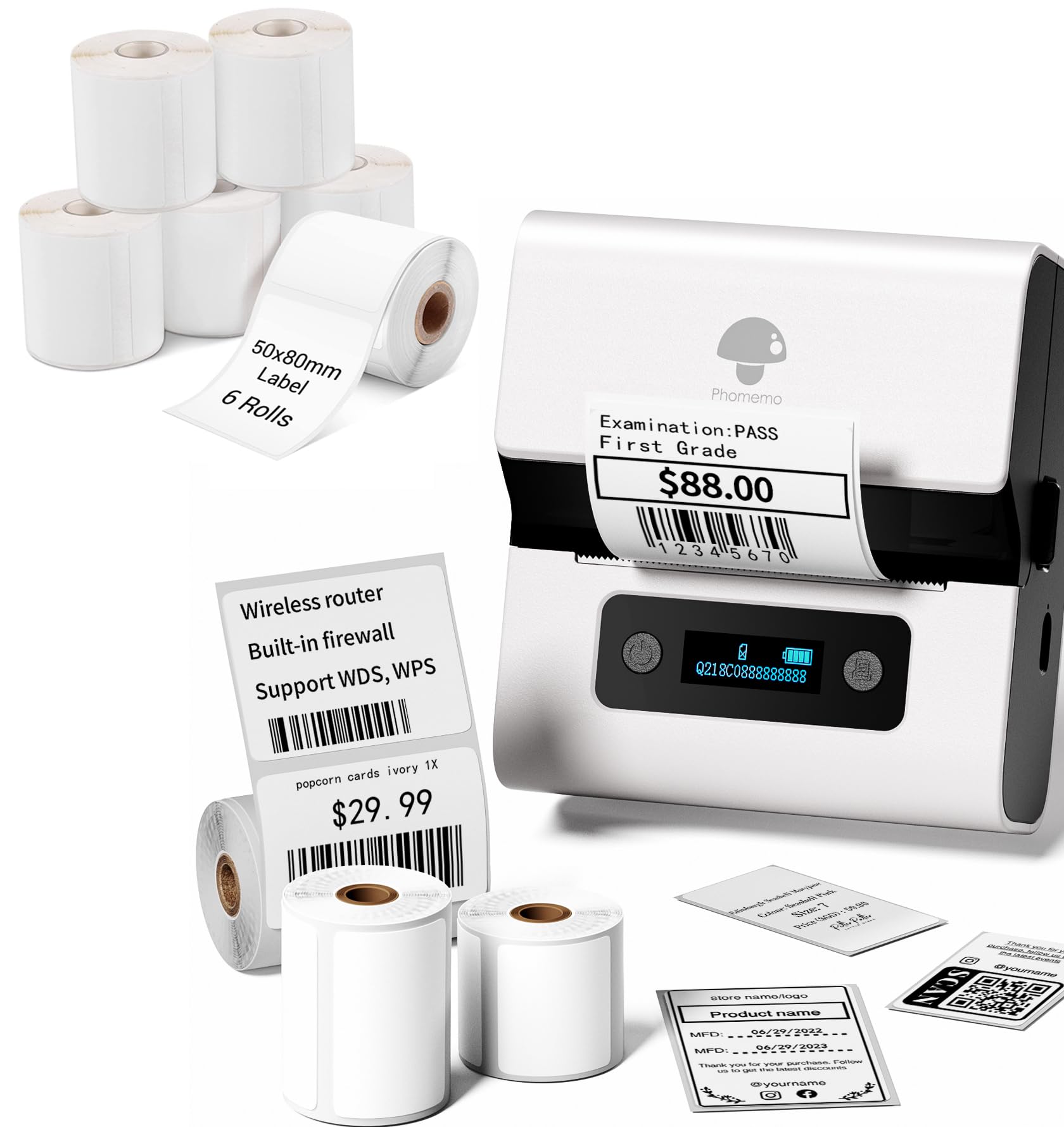 Phomemo M221 Etiquetadora Caja de Regalo con 9 Rollos de Etiquetas, Impresora de Etiquetas Adhesivas Bluetooth térmica portátil, para Uso en la Oficina, códigos de Barras, pequeñas Empresas, Tiendas