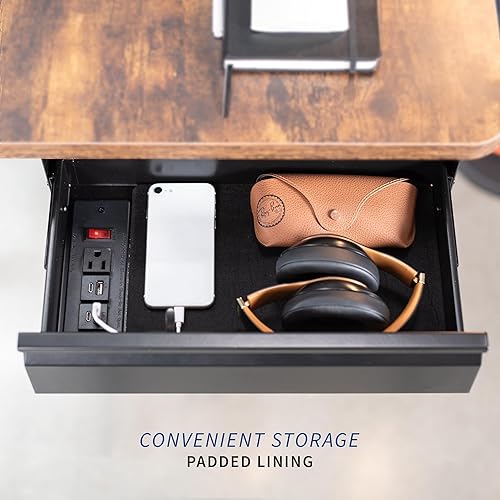 Miniatura 7 de VIVO DESK-DR16-BP - Cajón deslizante extraíble montado debajo del escritorio de 16 pulgadas con regleta de alimentación integrada para escritorio de