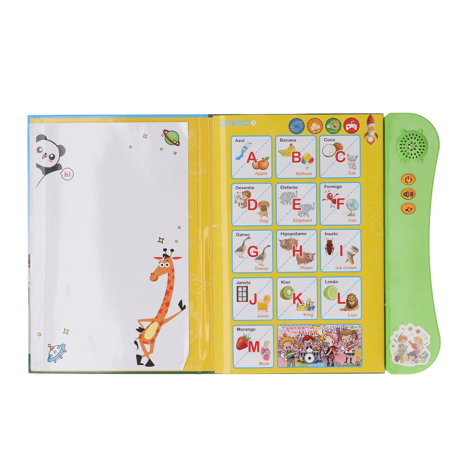Mingzhe Libro Sonoro Bilingue Portoghese Inglese Giocattolo Educativo Educativo Interattivo con Numeri Dell'alfabeto Animali Frutta Verdura Professioni per i più Piccoli Bambini i (Verde)