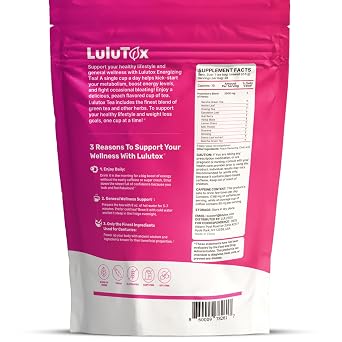 LULUTOX Detox Tea - Herbal Blend with Dandelion, Ginseng, and Ginger - Supports A Healthy Weight, Digestive Health - Vegan, All Natural, Laxative-Free - Peach Flavor (28 Servings)