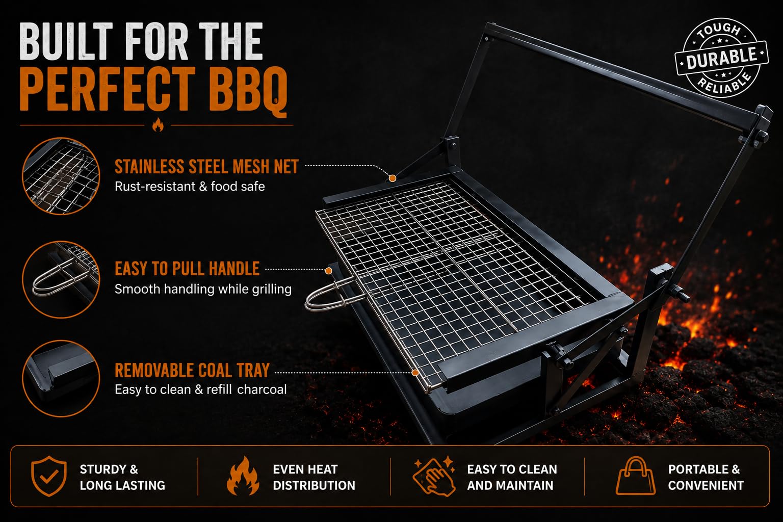 Charcoal BBQ Grill Set - Rotatable & Portable -8