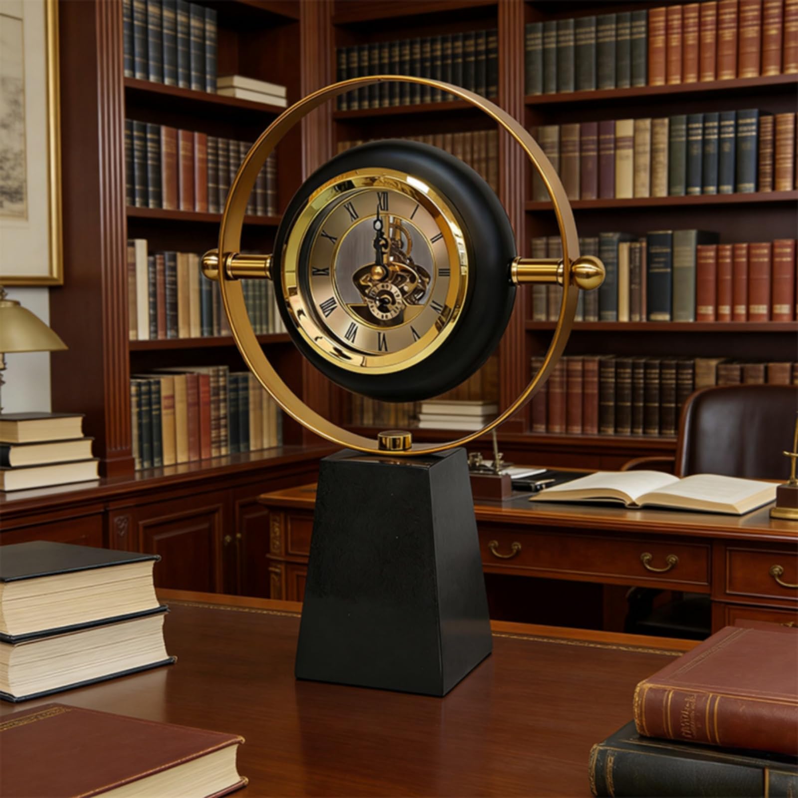 Dekouhr mit Goldrahmen modern Tischuhr mit Metallsockel elegant Analoge Standuhr für Ästheten, Sammler, Schreibtisch, Wohnzimmer, Kamin