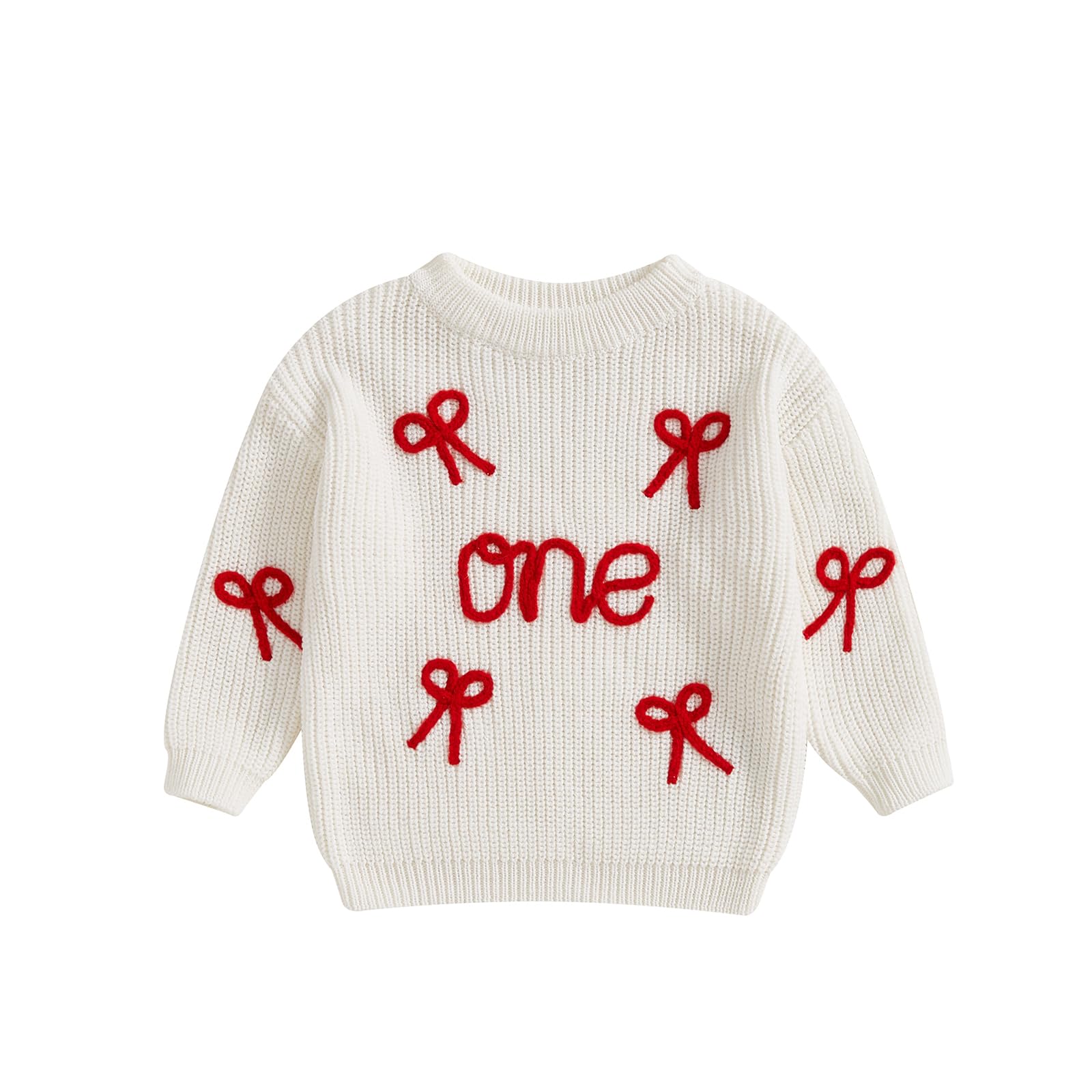 Toddler Baby Girl Sweater Bow Letter Embroidery Long Sleeve Pullovers Tops Kids Girl Birthday Clothes for Spring (White, 9-12 Months)