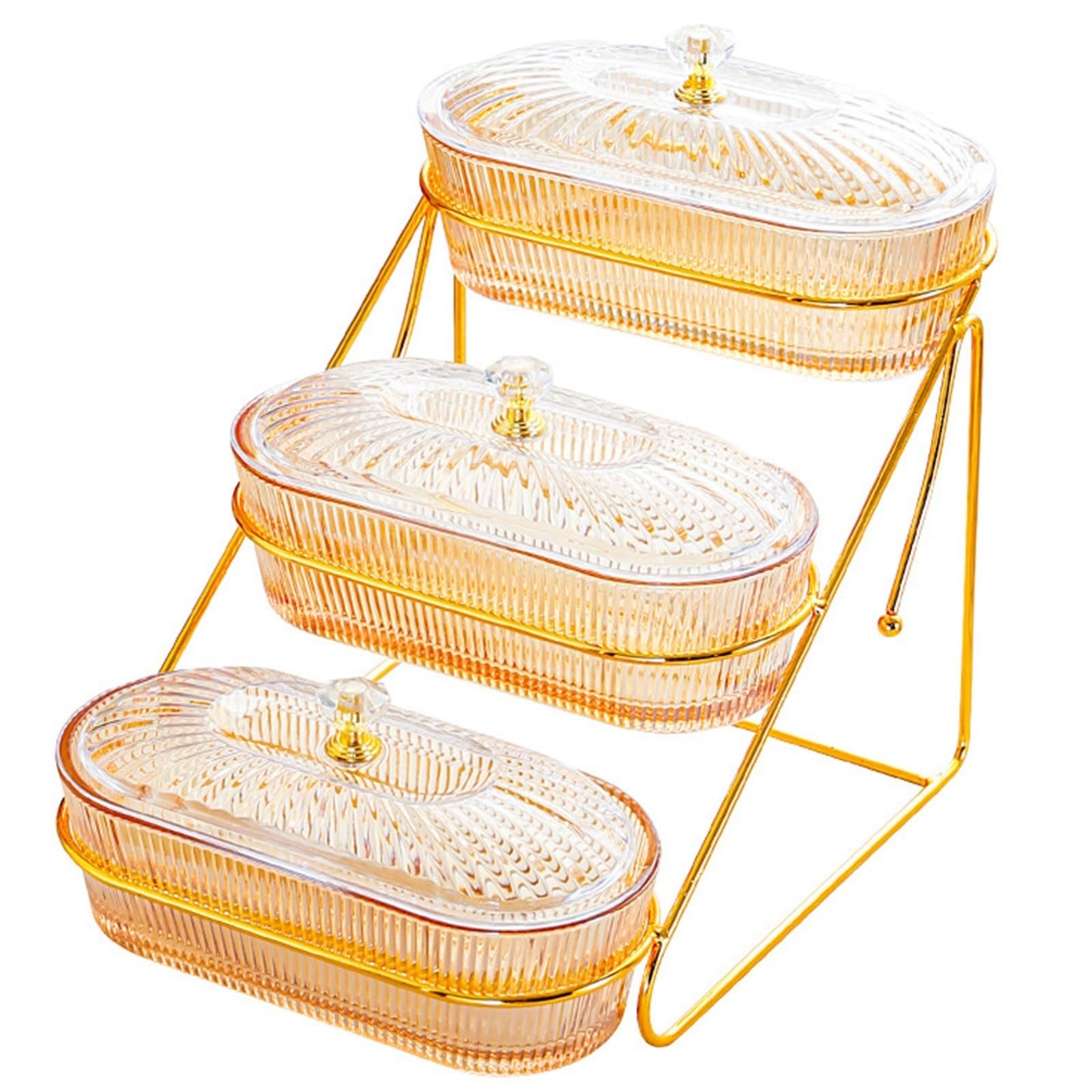 XYUERU Plastic Fruit Bowl, 3-Tier Food Storage Tray with Holder and Lid for Nuts, Cupcakes, Snacks, Weddings(Brown)