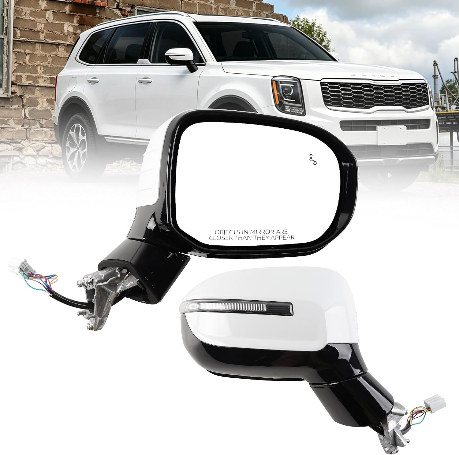 Dasbecan Passenger Side Mirror Compatible With 2020-2026 Kia Telluride Power Heated Glass| Blind Spot| Turn Signal| Electric Folding| Right Door Mirror Replace# 87620-S9020 Ebony Black(10Pins)
