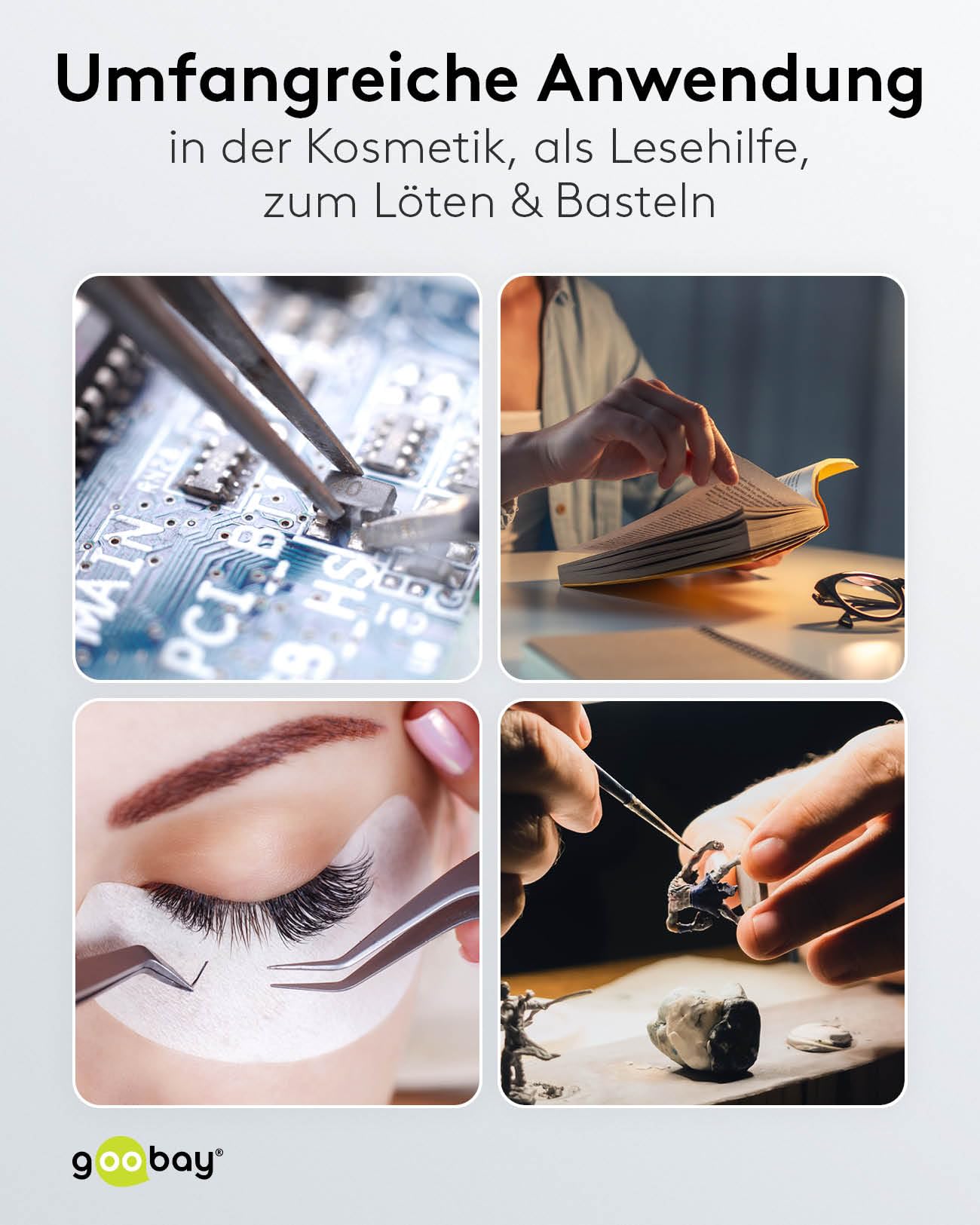 goobay 60362 LED Lupenleuchte mit Klemme / 9 W Leistungsaufnahme / 127 mm Kristall-Glaslinse/Farbtemperatur 6400 K / 1.75x Vergrößerung/Lichtstrom 83-730 Lumen/Weiß