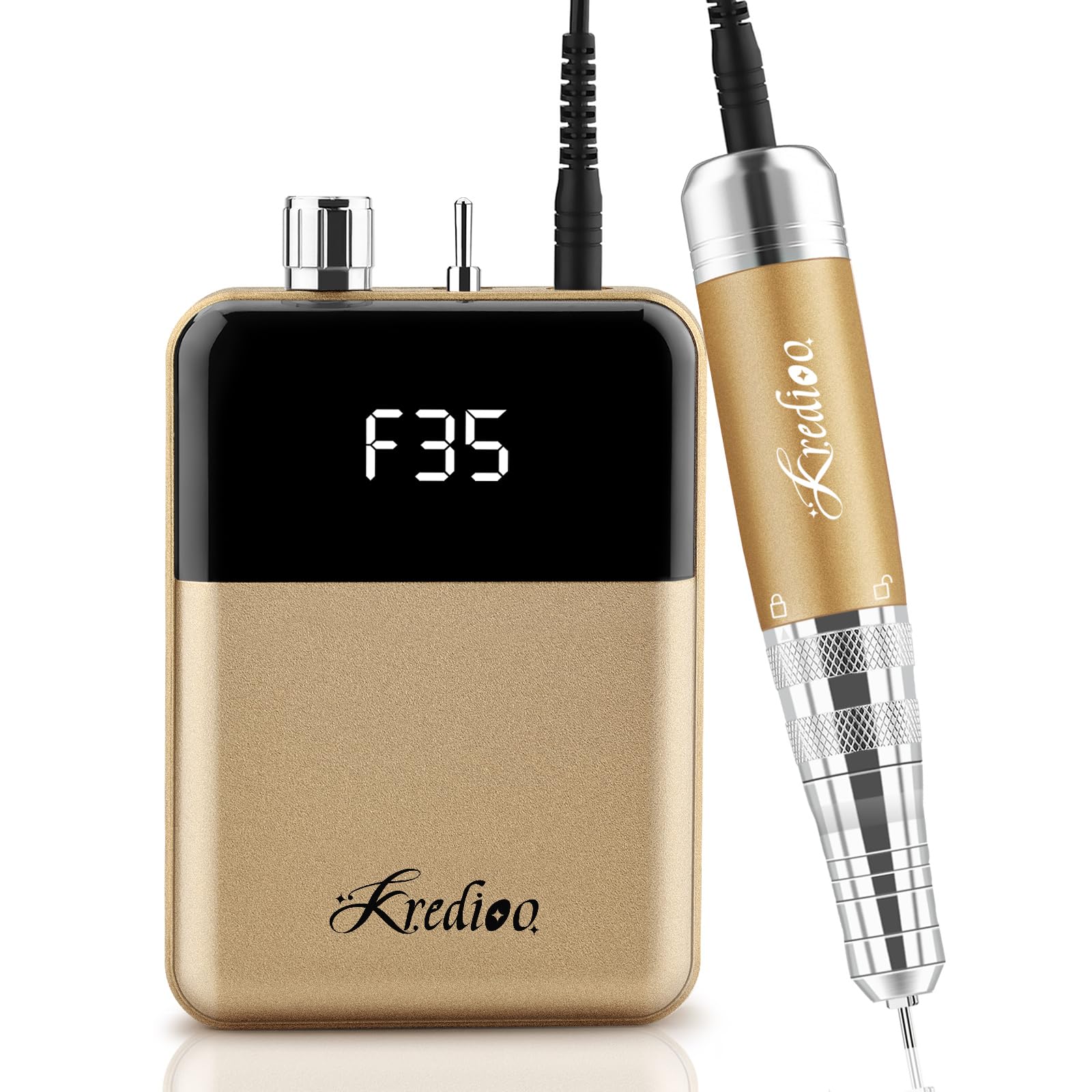 Kredioo 6 in 1 Nail Drill Machine Rechargeable, 35000RPM Electric E File with LCD Display