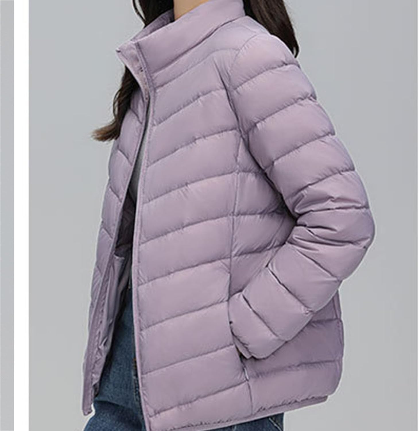 JEsilunmaMY Women's Stand Collar Duck Down Jacket Lightweight Long Sleeve Insulated Puffer Jacket Warm Winter Quilted Coat
