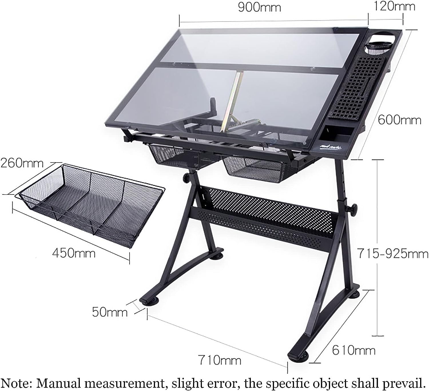 Genérico Mesa de Dibujo Ajustable, Mesa de Dibujo de Vidrio Templado con inclinación de 80 °, Mesa de Dibujo, Mesa de Artista, Mesa de Arte para Estudio Escolar en casa