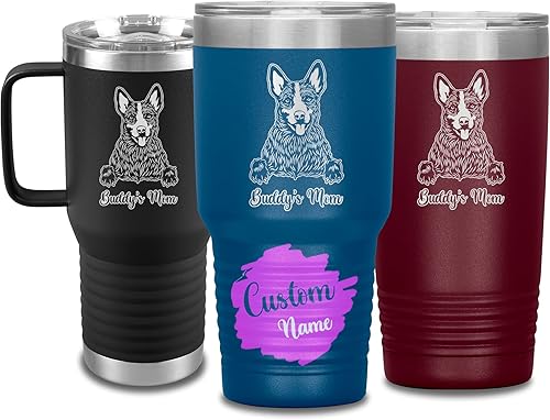 Vista 93 de Vaso de viaje de Navidad personalizado, perro pastor alemán, mamá y papá, dueño de perro pastor alemán personalizado, recuerdo grabado