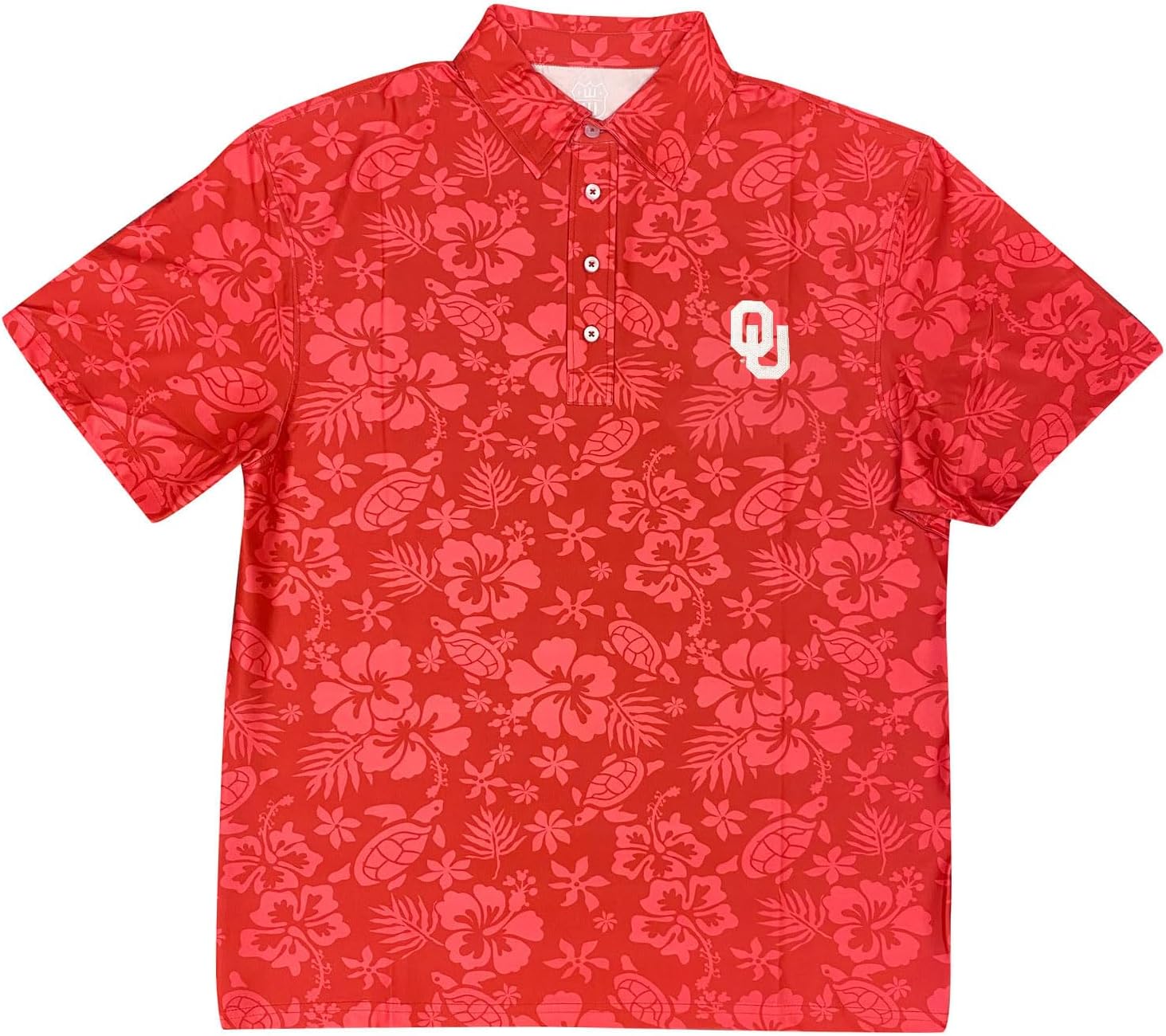Wes and Willy Mens Sport Fan College Team SPF 50+ Performance Polo - Turtle and Hibiscus Print