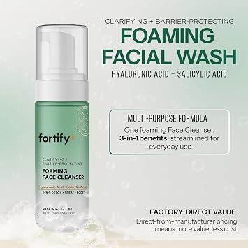 Fortify Skincare Foaming Facial Cleanser with Hyaluronic Acid + Salicylic Acid - 3-in-1: Detox, Treat, Boost - Deep Purifying & Hydrating Face Wash - Dermatologist Tested, All Skin Types - 2 Pack