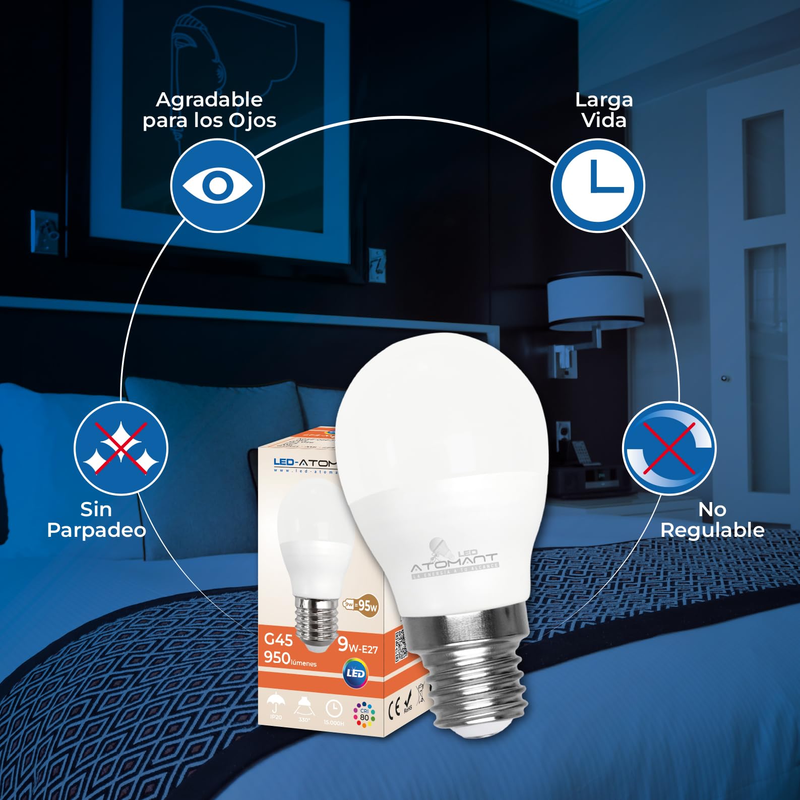 LED ATOMANT 100x LED Lampe E27 G45 9W Kaltweiß 950lm | Großer Sockel, 6500K