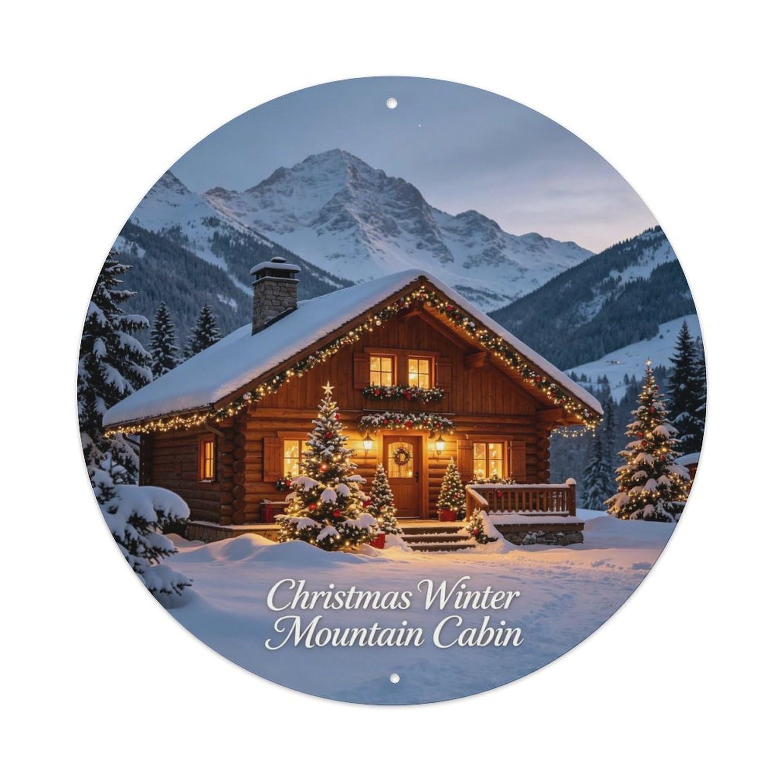 Christmas Winter Mountain Cabin Metal Tin Sign Plaque