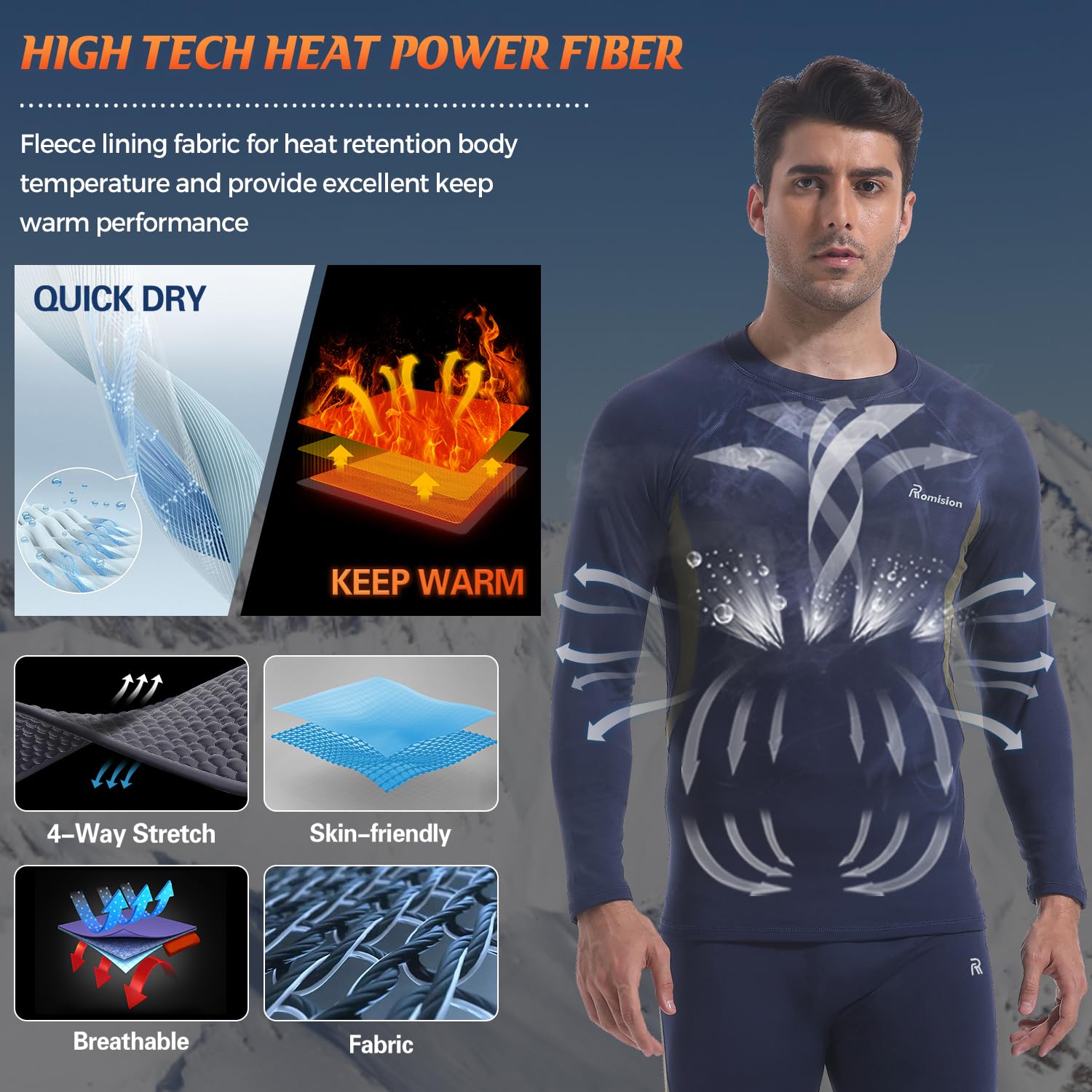 romision Ropa Interior térmica para Hombre, Ropa Interior Funcional, Forro Polar Interior, Ropa Interior de esquí, Conjunto de Ropa Interior térmica Suave