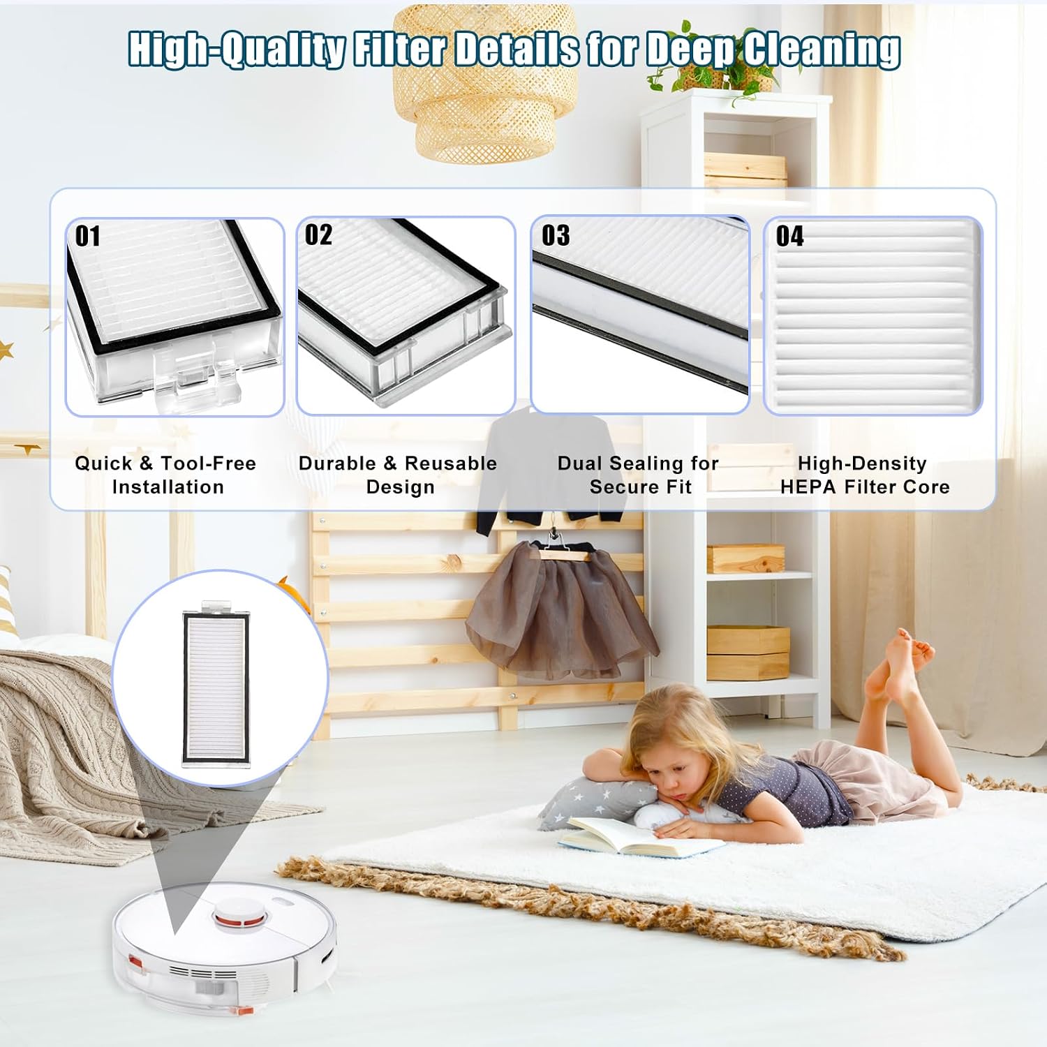 6 Pack Washable HEPA Filter Compatible with Roborock Q7 Max, Q7 Max+, Q8 Max, Q8 Max+, Q5 Pro, Q5 Pro+, Q5 Max+, Q5 DuoRoller+, T8 Robot Vacuum Cleaner, Replacement Filter Parts image 3