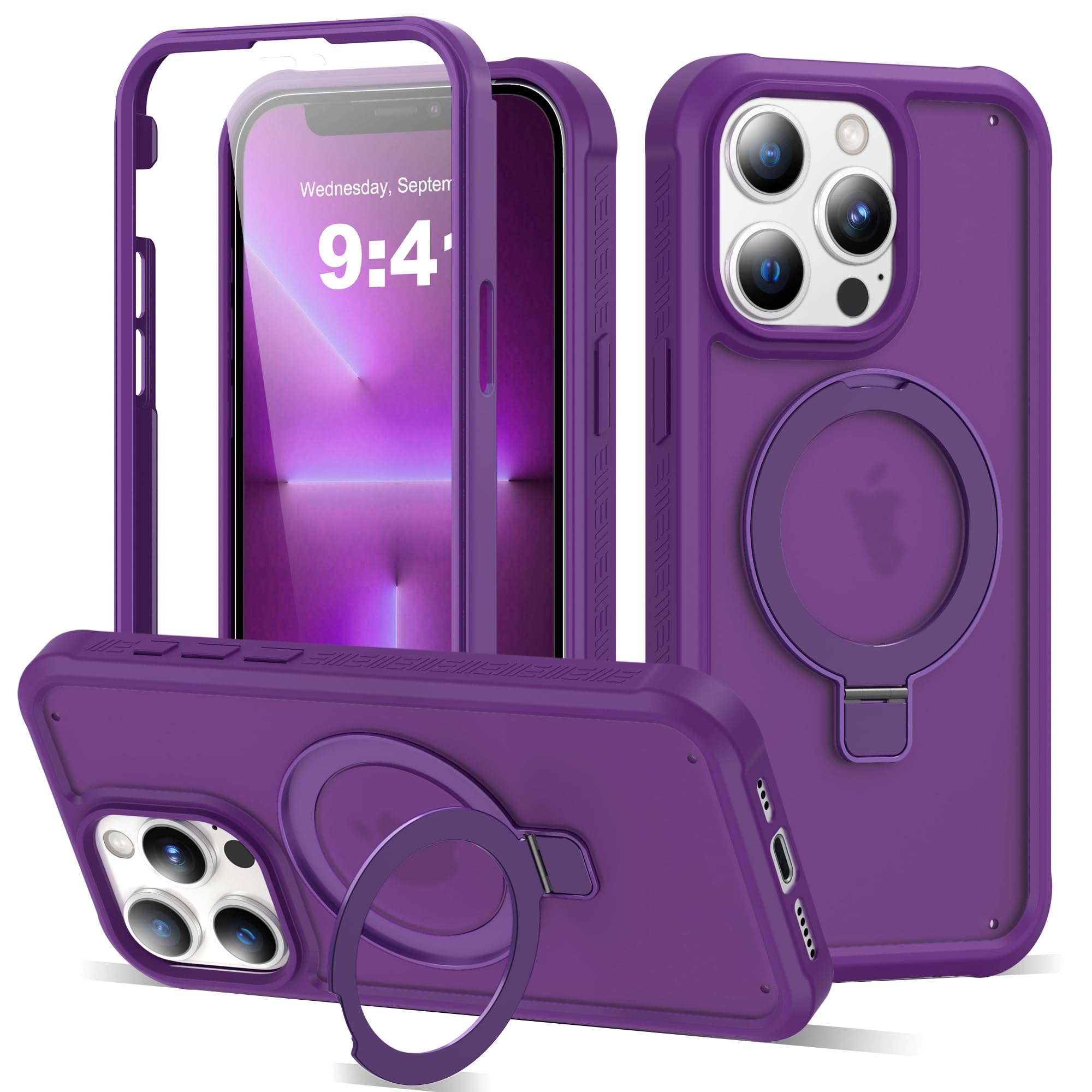 UTPPVX Compatible with iPhone 13 Pro Max Case with Magnetic Ring Stand [Compatible with Mag-Safe] [Built-in Screen Protector] Military-Grade Drop