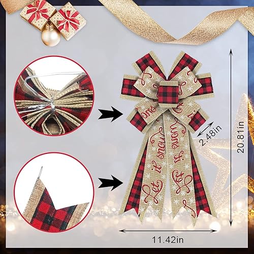 Miniatura 2 de Arcos de corona de Navidad, lazo de decoración de Navidad, lazo Let It Snow Words Arcos de arpillera para coronas, lazos de cinta de Navidad, lazos