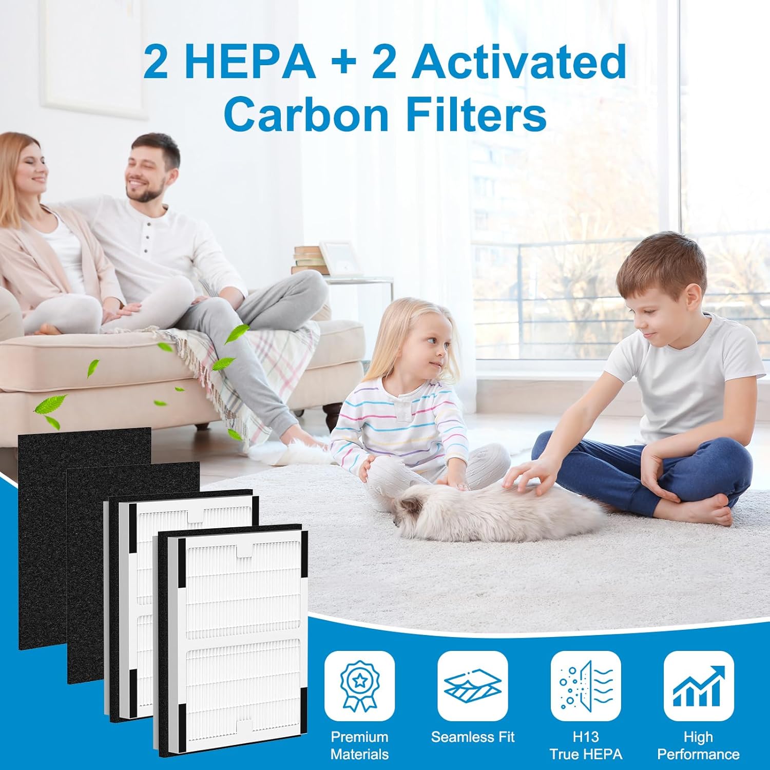 Replacement Filter B for Idylis IAF-H-100B, AC-2125, AC-2126, IAP-10-125, IAPC-40-140, IAP-10-150, IAP-10-050 Air Puri-Fier, 2 True HEPA Filters + 2 Activated Carbon Pre-Filters