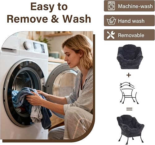 Miniatura 201 de Welnow Silla Lazy con otomana, moderna silla de descanso con reposabrazos y un bolsillo lateral, sillón para sofá de ocio, sillón de lectura