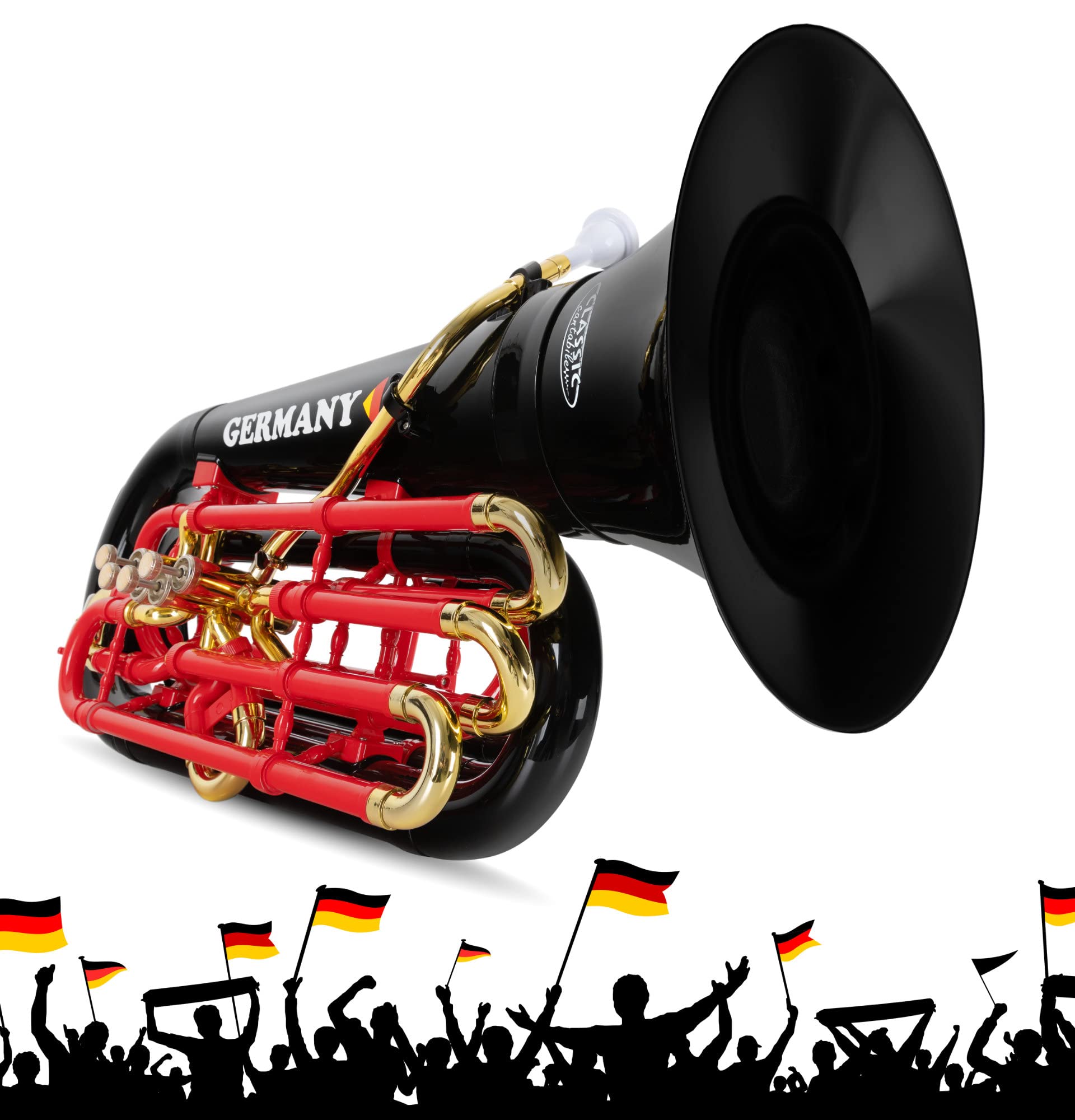 Classic Cantabile MardiBrass Deutschland Tuba Bb - Extrem leicht & sehr stabil - Material Korpus: ABS Kunststoff - Mundrohr & Maschine: Messing - Gigbag & Mundstück - Farbe: Schwarz Rot Gold