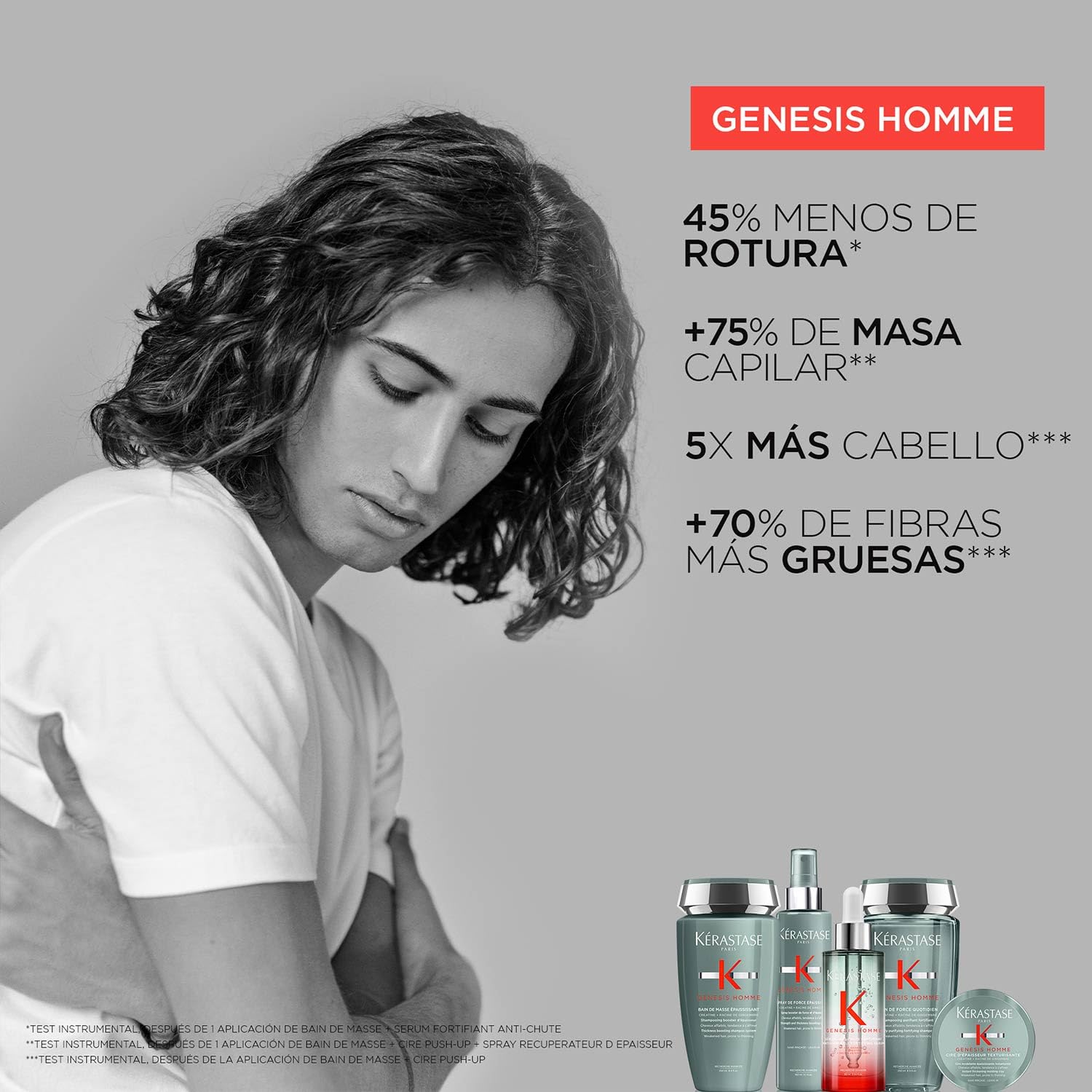 KERASTASE Genesis Homme - Spray Coiffant de Force Épaississant - +25 % de Masse Capillaire pour 24h* - Fini Mat - Créatine + Racine de Gingembre - Cheveux Fins, Affaiblis