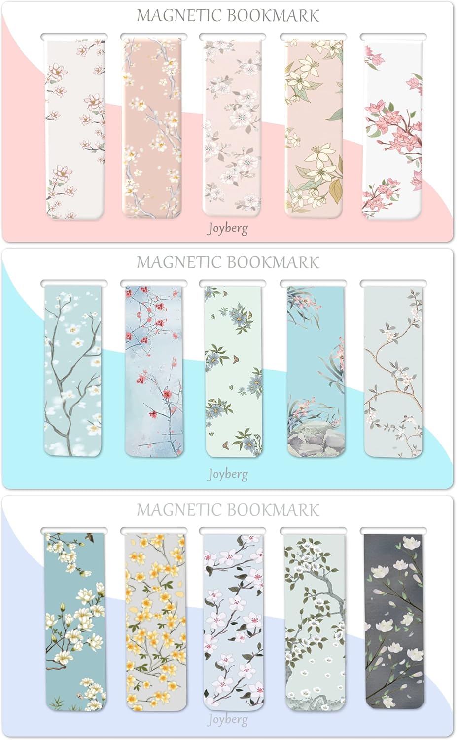 Joyberg 15 Pack Floral Magnetic Bookmarks for Women, Students & Teachers - Strong Full-Coverage Magnets, Durable Page Markers