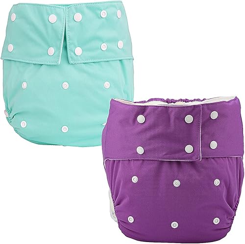 Miniatura 11 de 2 piezas de ropa interior de tela ajustable lavable reutilizable para mujeres y hombres, pañal de tela para adultos, cierre a presión, cintura de 27