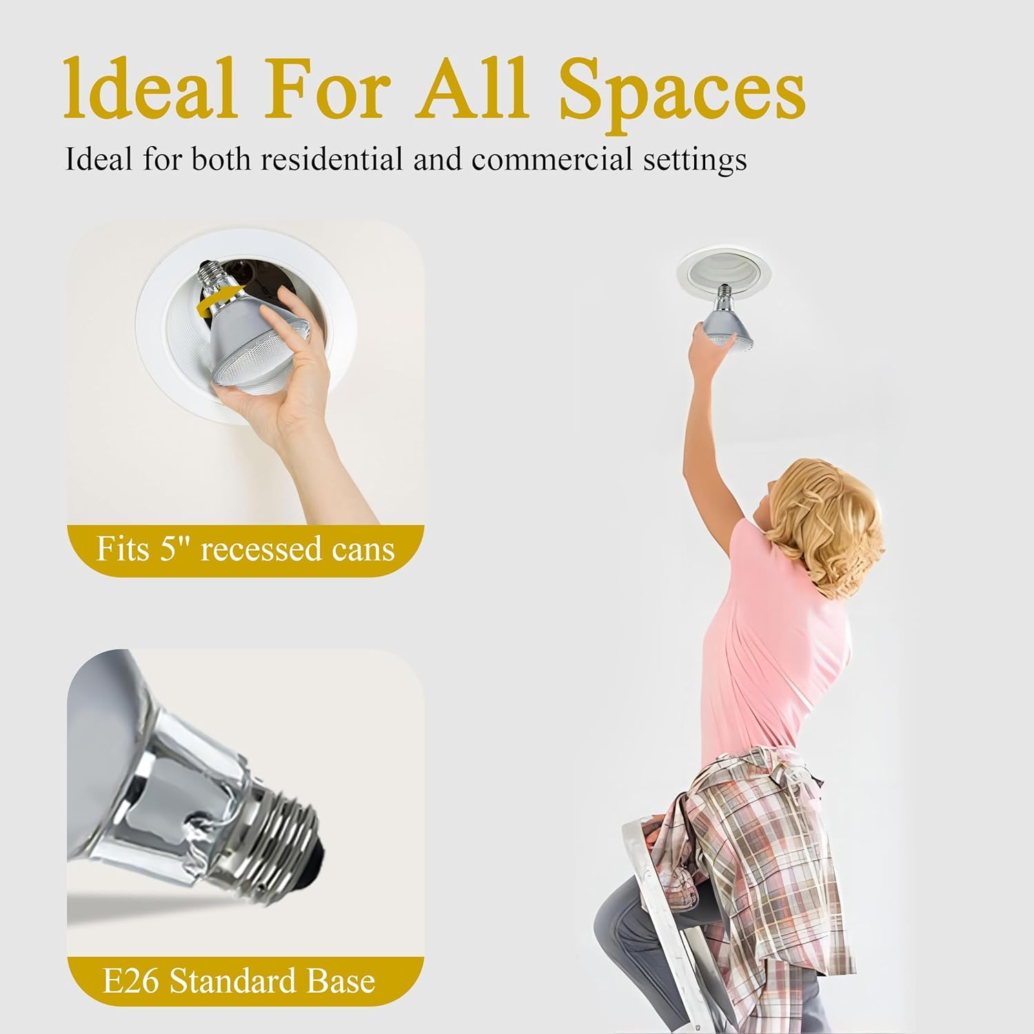 Par30 Long Neck Halogen Flood Light Bulbs 60W 120V 2700K Warm White Dimmable High Brightness, E26 Base, Great for Accent Lighting, Tracking, Recessed Bulb 6pcs