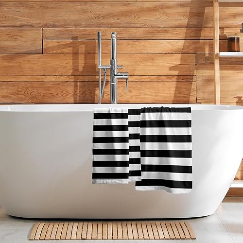 Miniatura 7 de Giwawa Toalla de Mano en Blanco y Negro  Toallas Clásicas a Rayas Blancas y Negras Toallas de Baño Modernas y Simples Toallas de Punta de los Dedos