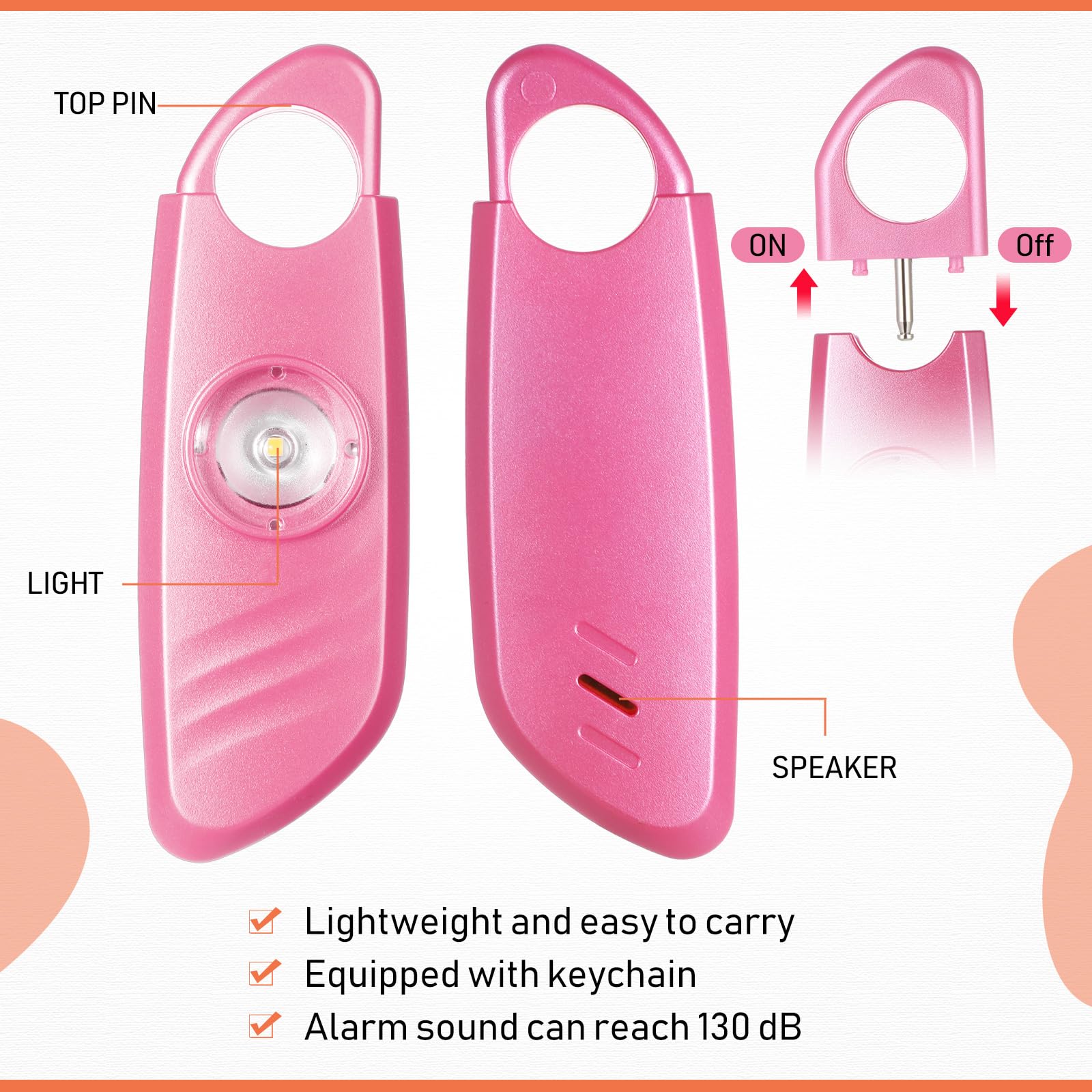 Relaxweex Allarme di sicurezza personale da donna con luce stroboscopica a LED e portachiavi, 130 dB, suono forte, sirena personale, allarme di autodifesa, portachiavi, dispositivi di sicurezza