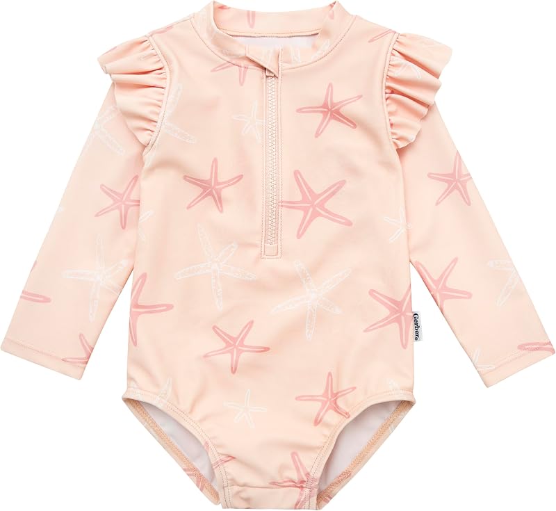 Gerber Baby & Toddler Girls Long Sleeve One Piece Rashguard Swimsuit