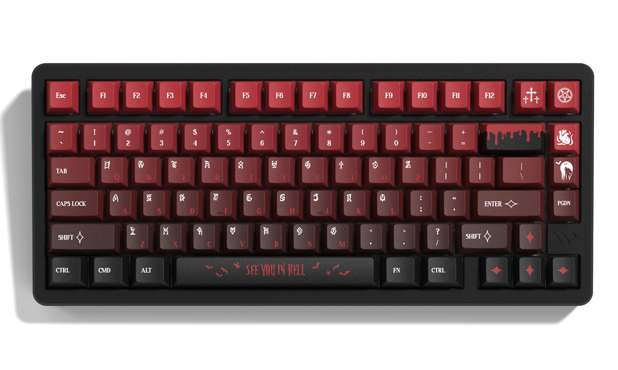 COSTOM PBT Keycaps with 134 Keys, Cool Custom Keyboard Caps 60 75 65 100 Percent, Cherry Profile Dye Sublimation PBT Keycap Set for Full Size Mechanical Gaming Keyboard, Black Red Blood Theme