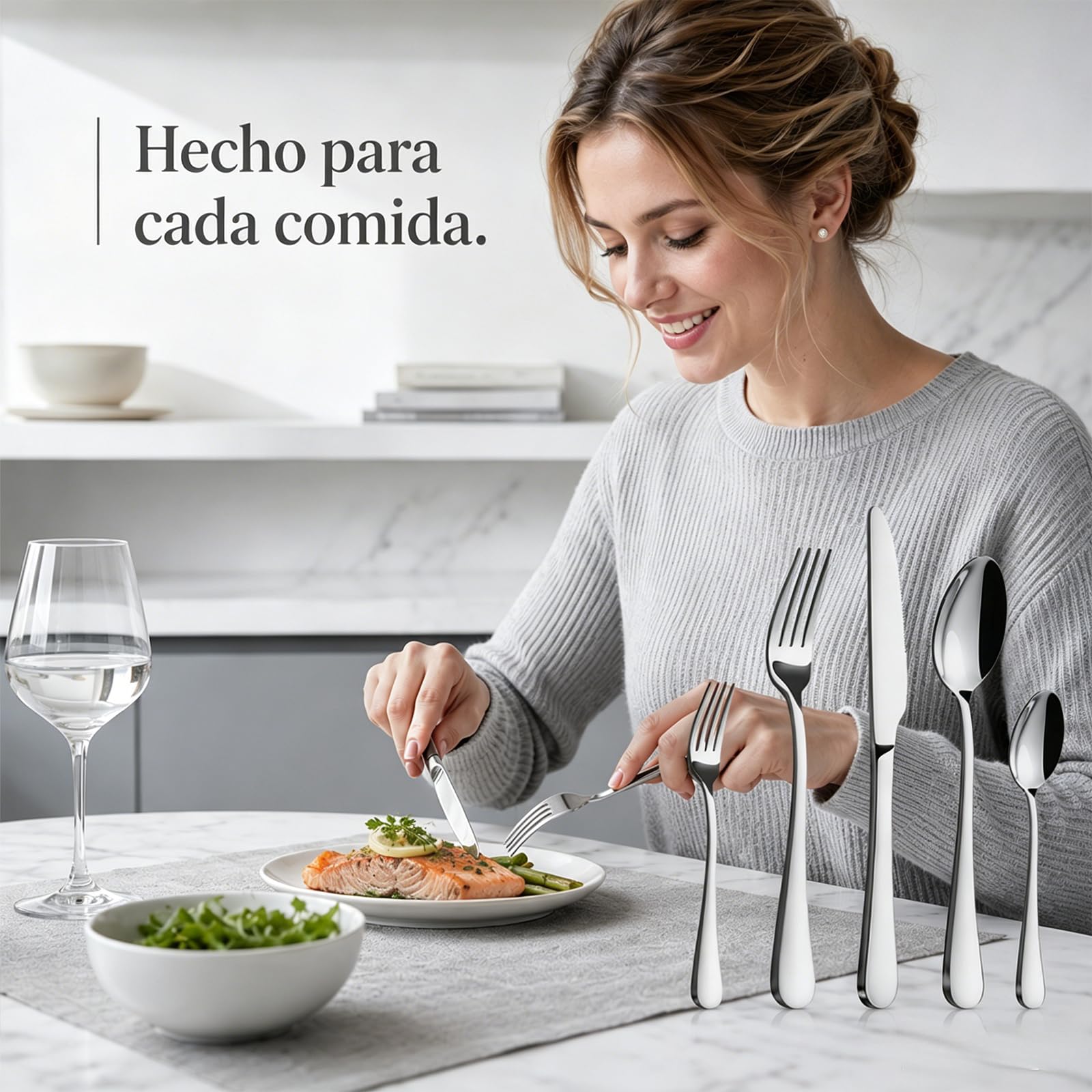 Cubiertos de Mesa 30 Piezas Acero Inoxidable, Set Completo para 6 Personas, Brillante, Resistente y Lavable en Lavavajillas para Cocina y Restaurante